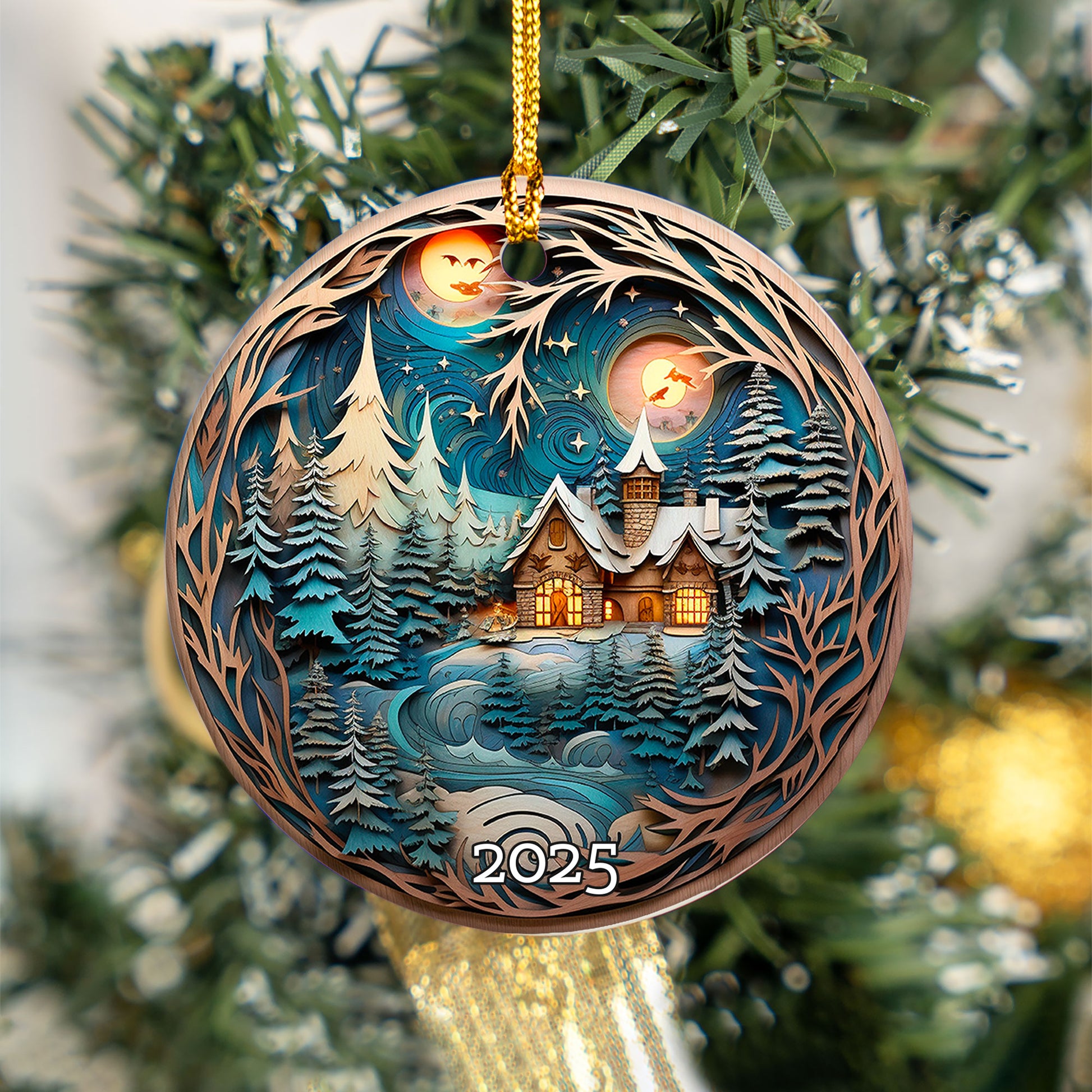 Winter Cottage Scene Ornament 2025 Unique Xmas Gift Idea