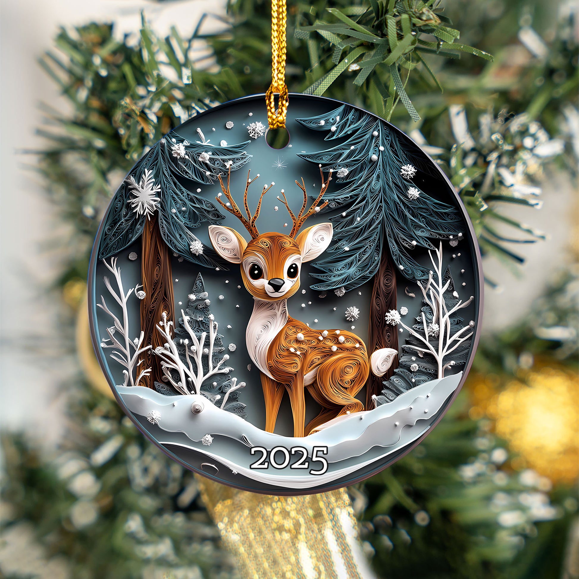 Winter Deer Woodland Ornament, Forest Animal Ornament, Christmas Ornament