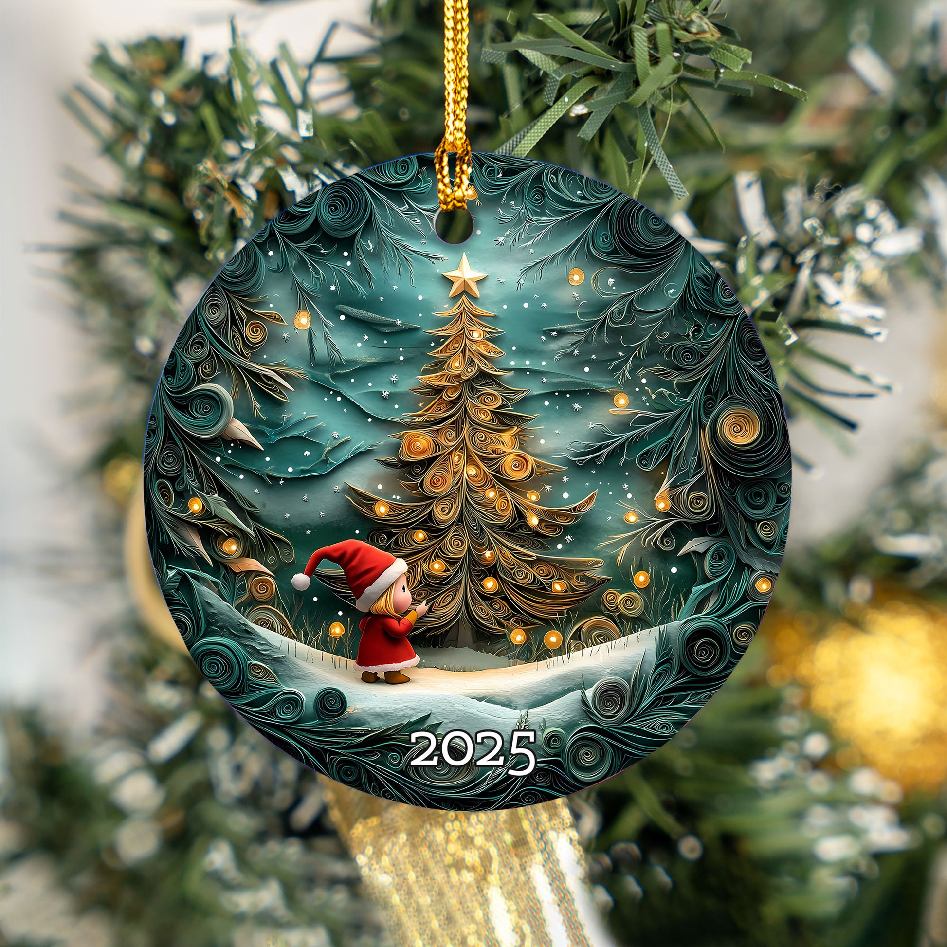 Christmas Tree Art Ornament, Holiday Decor, Winter Scene, Unique Gift Idea