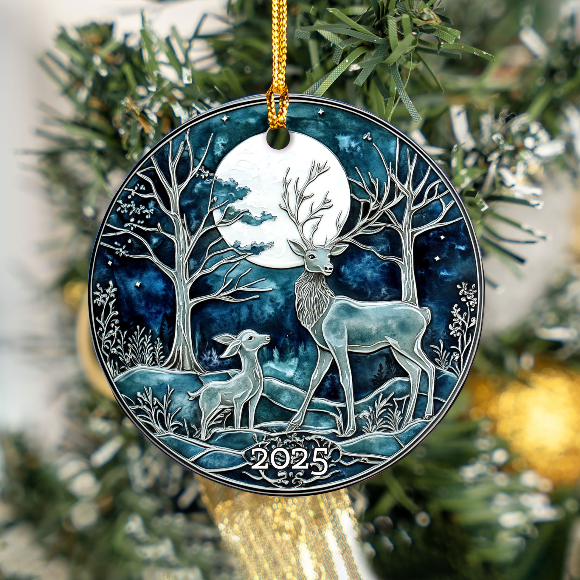Deer Midnight Forest Christmas Ornament, Holiday Decor, Gift Exchanged