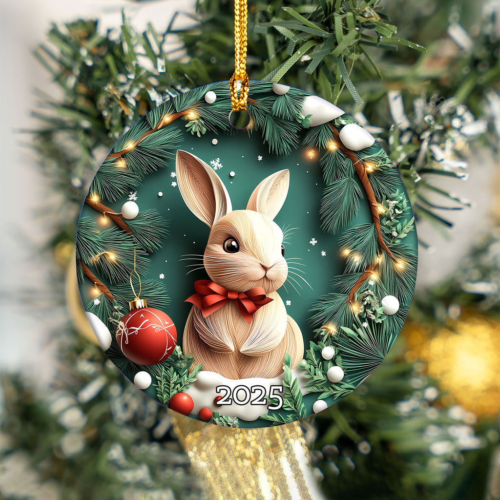 Woodland Rabbit Ornament, Bunny Ornament, Holiday Decor, Winter Scene, Unique Gift Idea