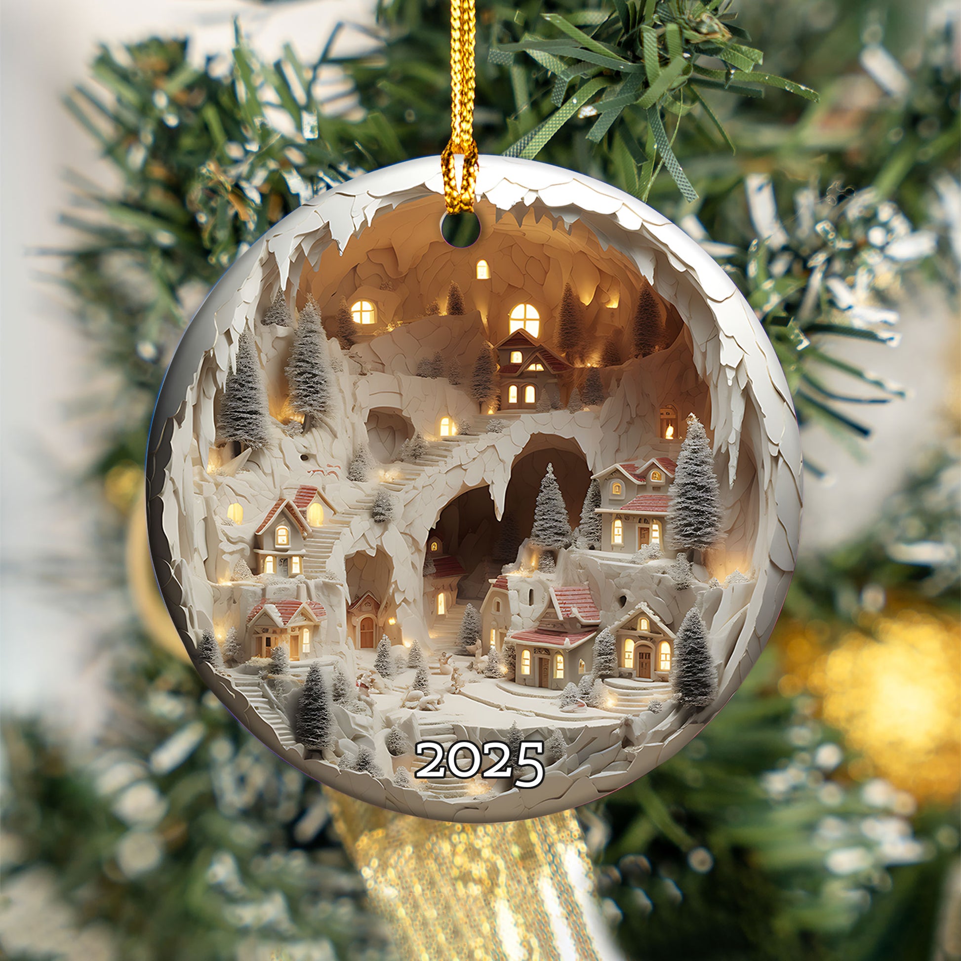Enchanted Christmas Village Ornament, Lighted Holiday Keepsake, Magical Winter Wonderland Gift