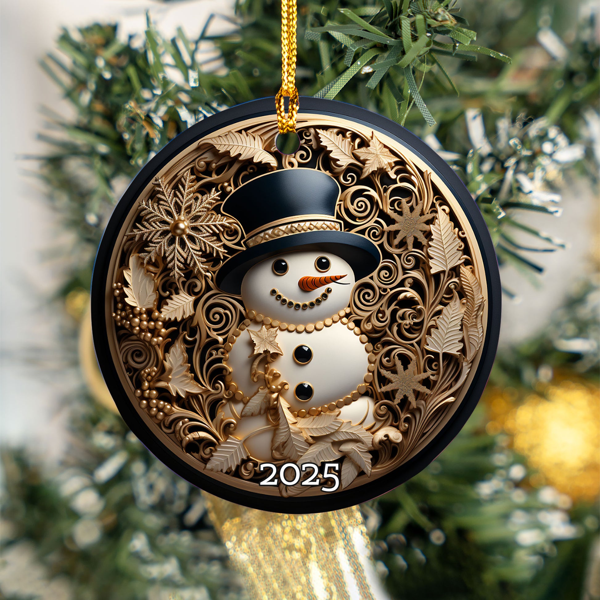 Elegant Snowman Ornament, Serene Gift for Winter Season, Elegant Tree Decoration