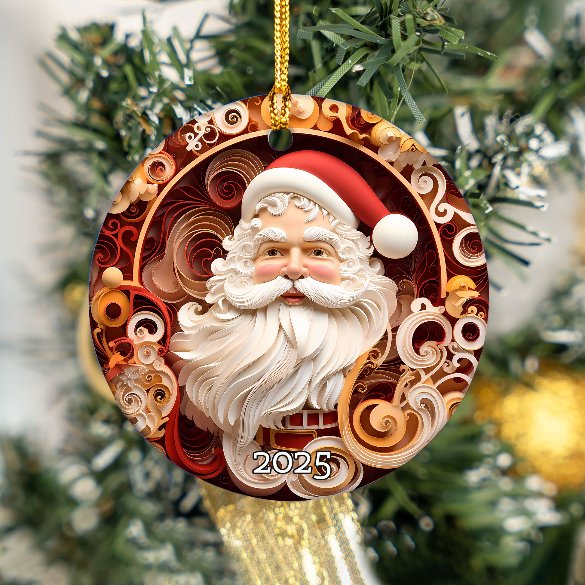 Red Santa Ornament, Christmas Handcraft Holiday Ornament, Helium Keepsake