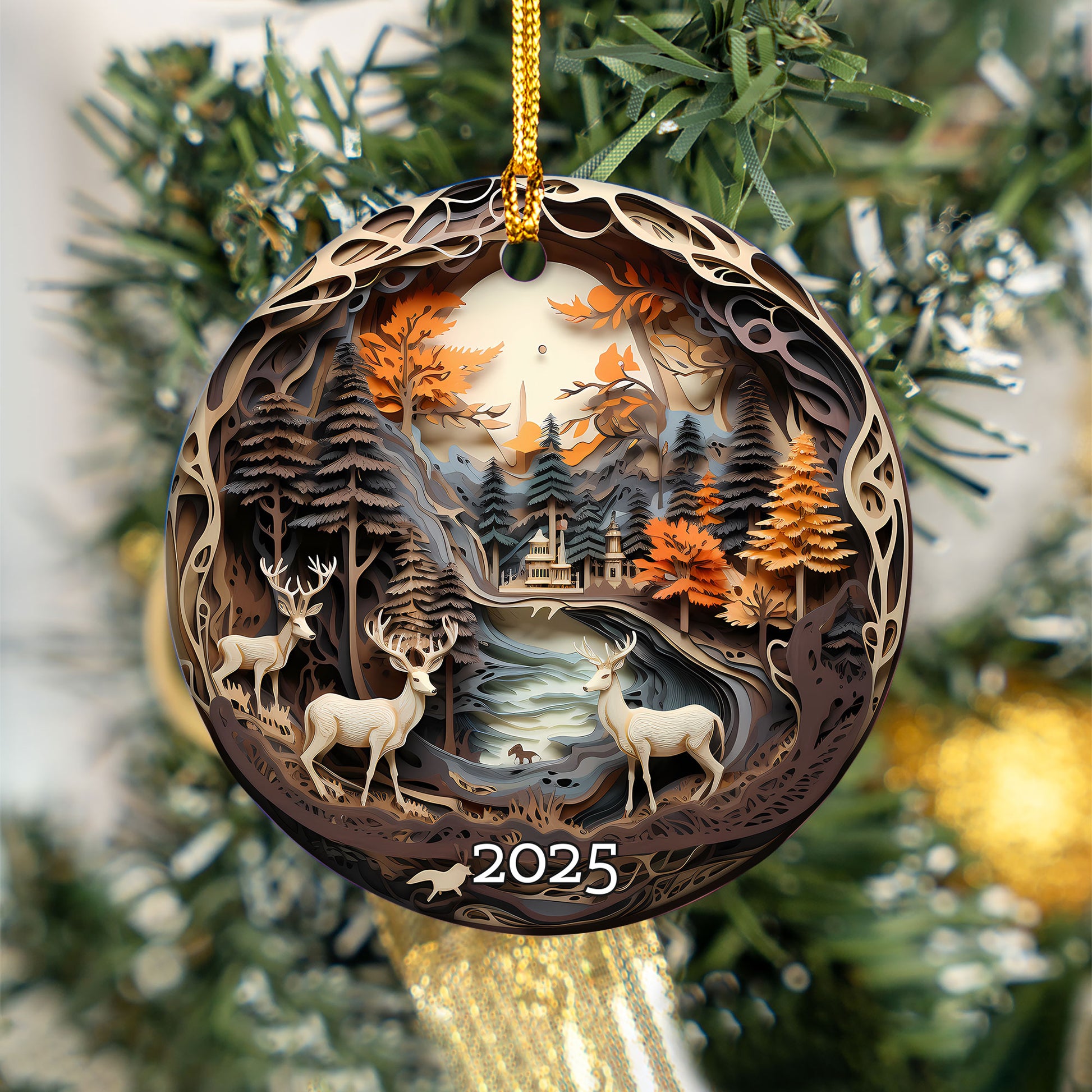 Winter Deer Scene Ornamen, Unique Keepsake for Rustic Holidays, Christmas Gift