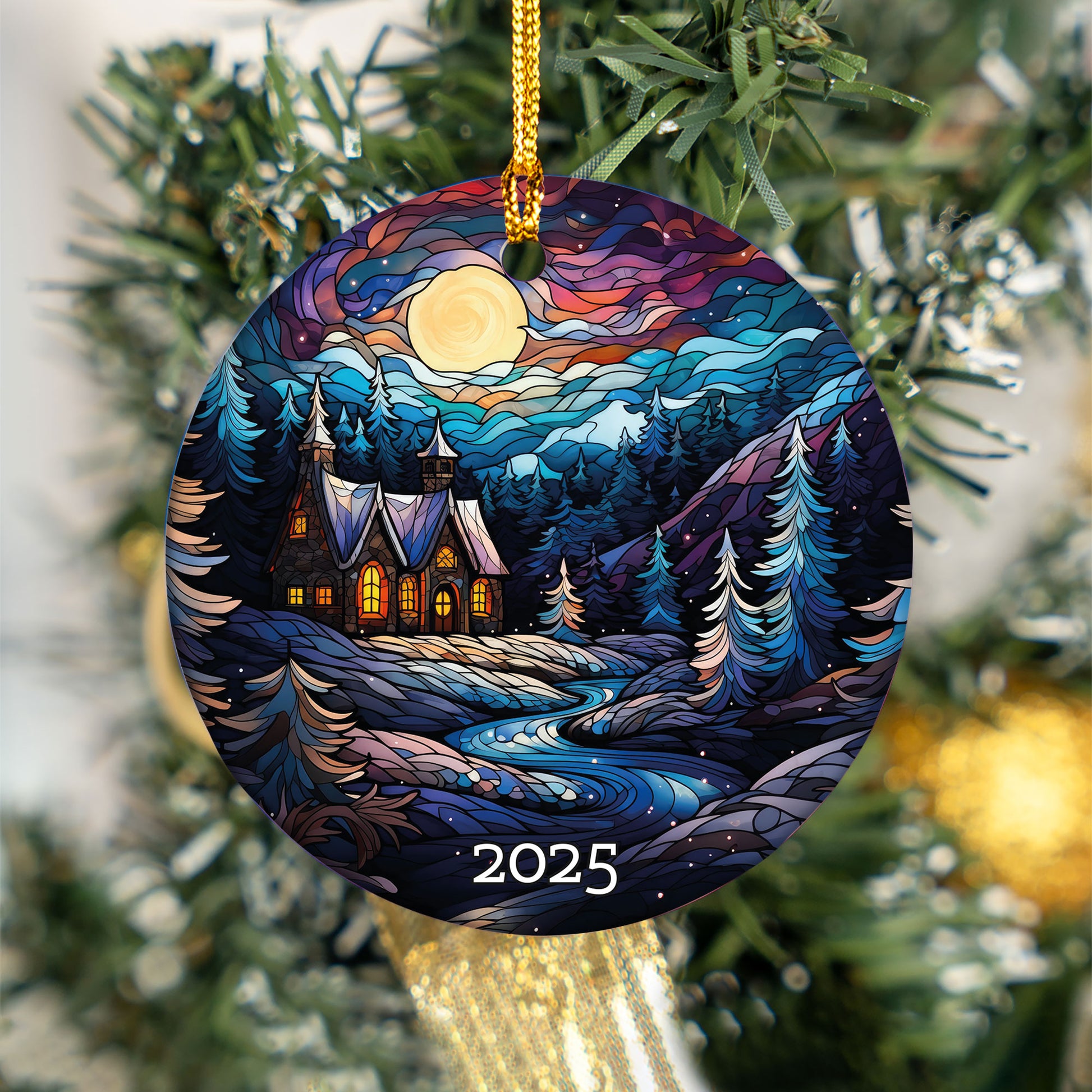 Christmas Night Stained Glass Style Ornament, Christmas Decoration, Holiday Gift Idea, Heirloom Keepsake