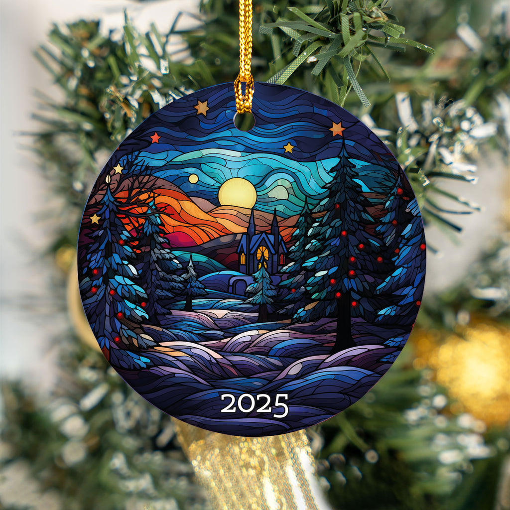 Church Christmas Tree Ornament, Stained Glass Style Ornament,Gift Exchange, Gift Idea, Xmas Church