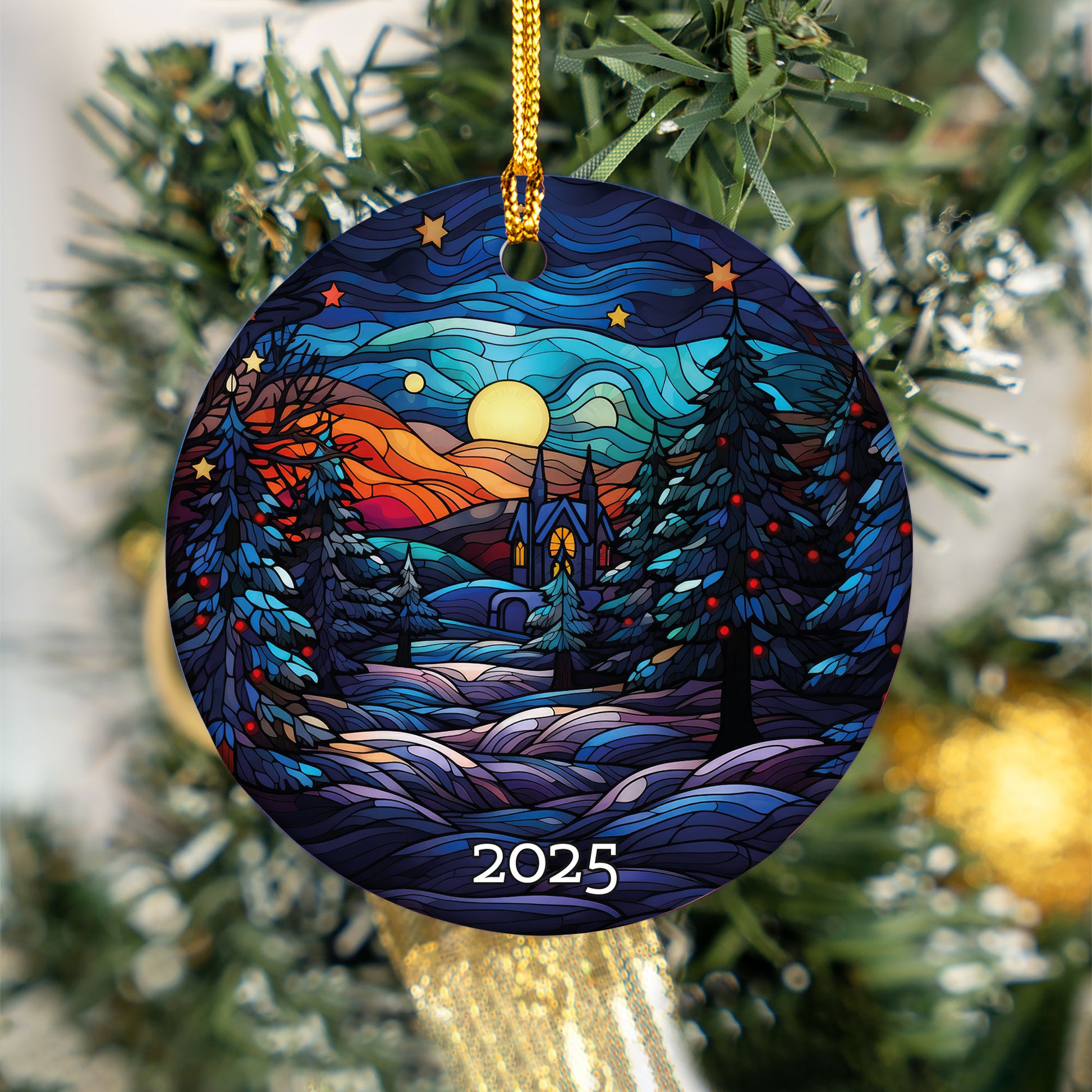 Church Christmas Tree Ornament, Stained Glass Style Ornament,Gift Exchange, Gift Idea, Xmas Church