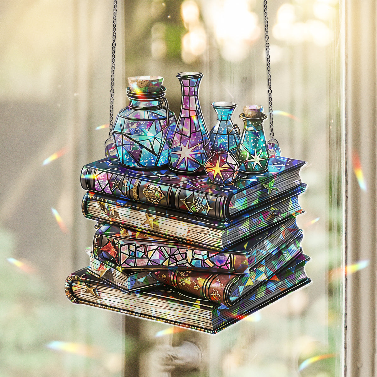 Vintage Fantasy Books Magical Suncatcher Ornament Window Hangings, Book Club Gift, Book Lover Suncatcher, Book Reader Gifts, Librarian Gift