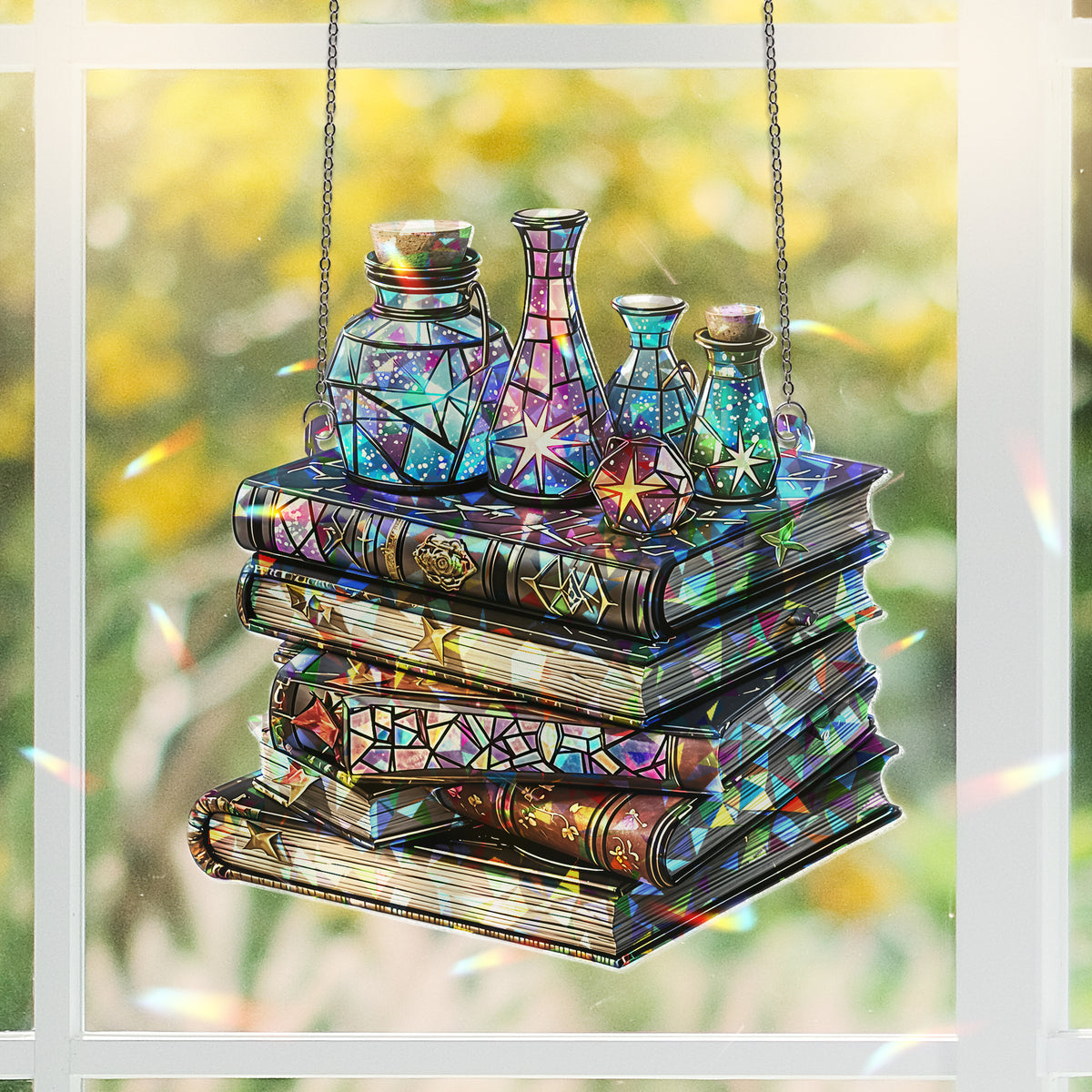 Vintage Fantasy Books Magical Suncatcher Ornament Window Hangings, Book Club Gift, Book Lover Suncatcher, Book Reader Gifts, Librarian Gift