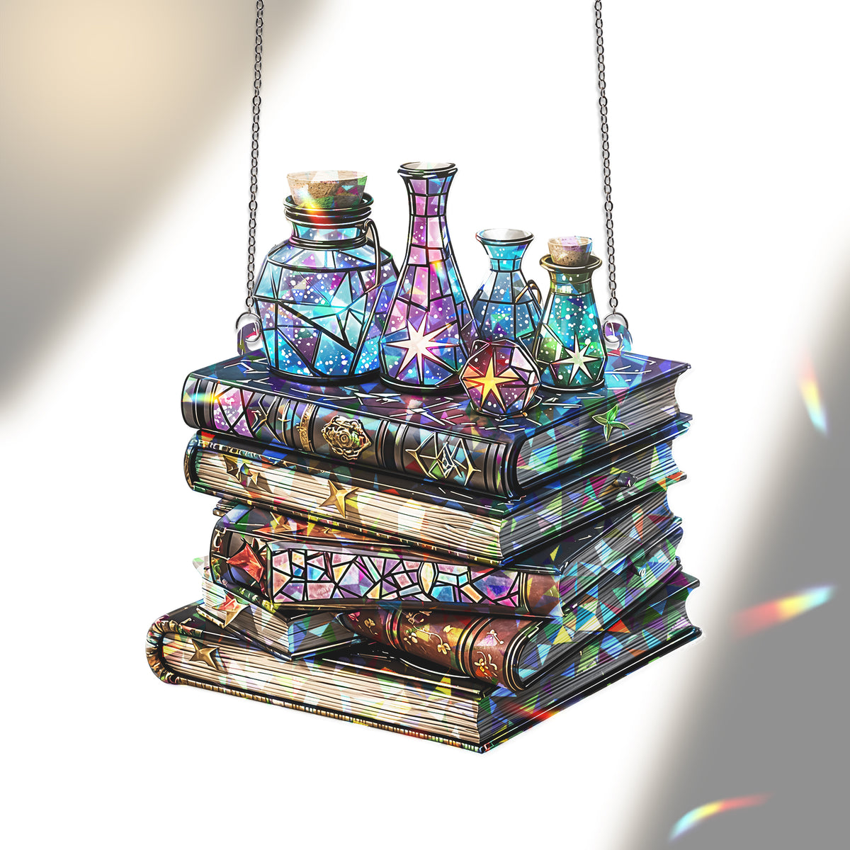 Vintage Fantasy Books Magical Suncatcher Ornament Window Hangings, Book Club Gift, Book Lover Suncatcher, Book Reader Gifts, Librarian Gift