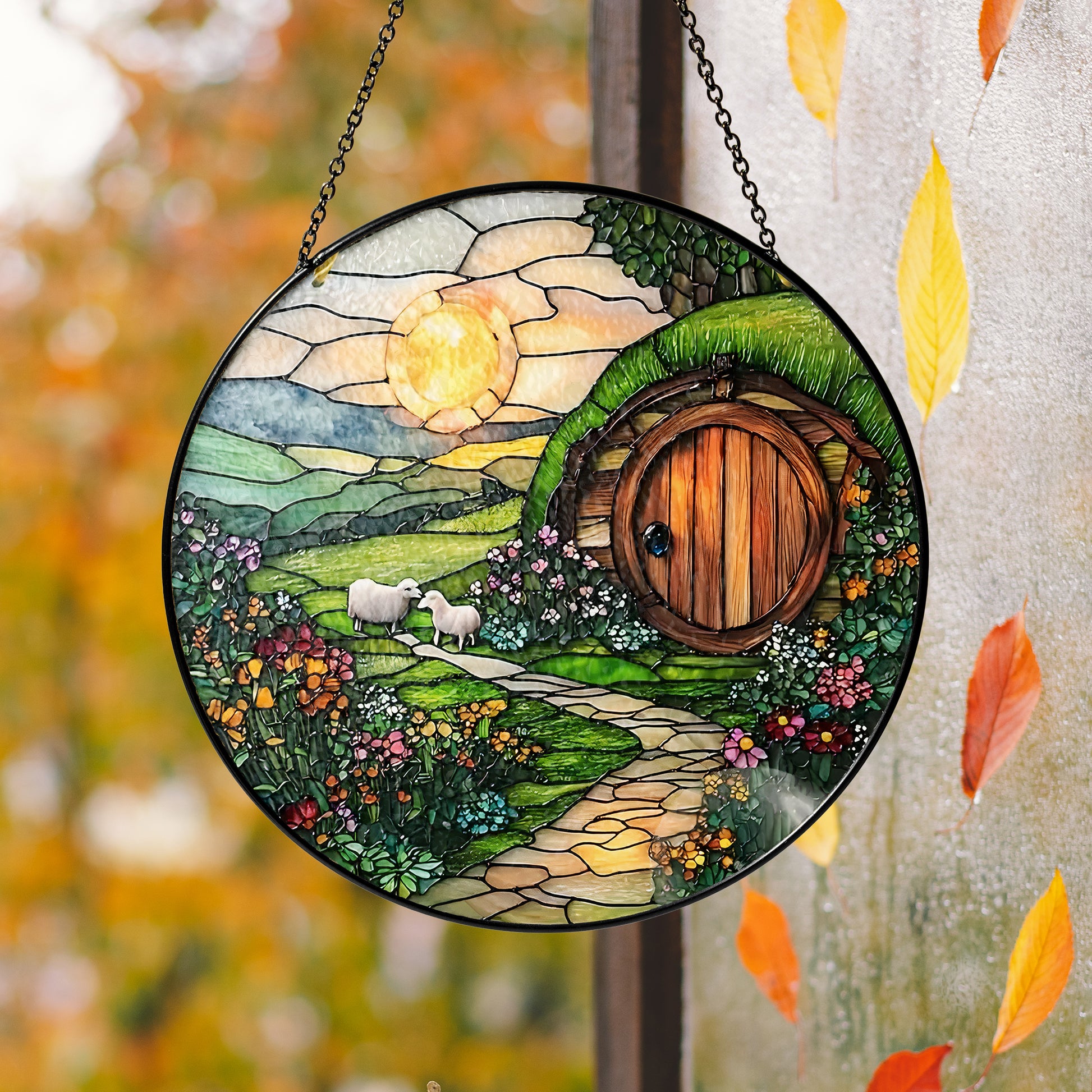 The Shire Stained Glass Suncatcher, Sunshine House Acrylic Decor, Fantasy Window Art, LOTR Inspired Gift, Whimsical Cottagecore Accent