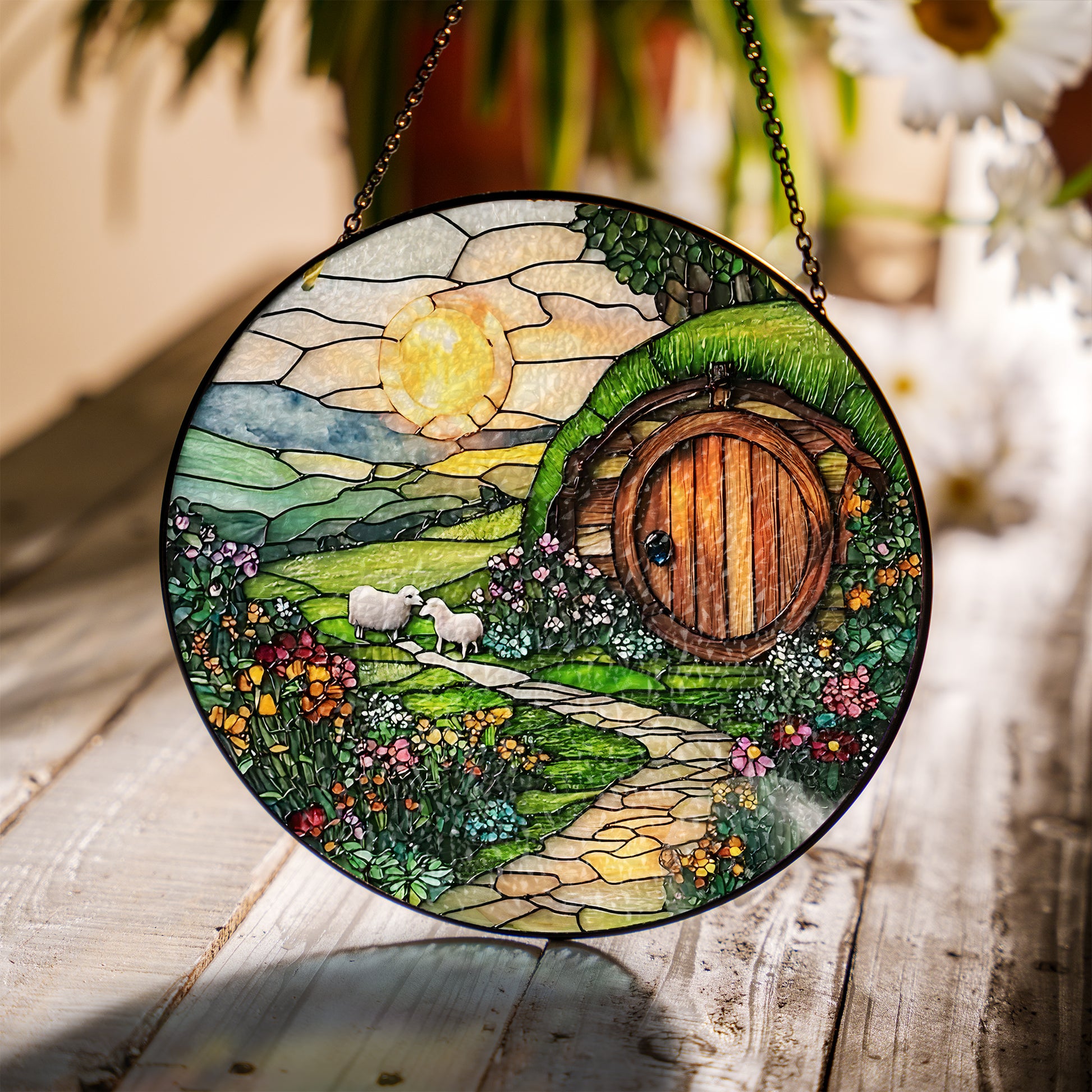 The Shire Stained Glass Suncatcher, Sunshine House Acrylic Decor, Fantasy Window Art, LOTR Inspired Gift, Whimsical Cottagecore Accent