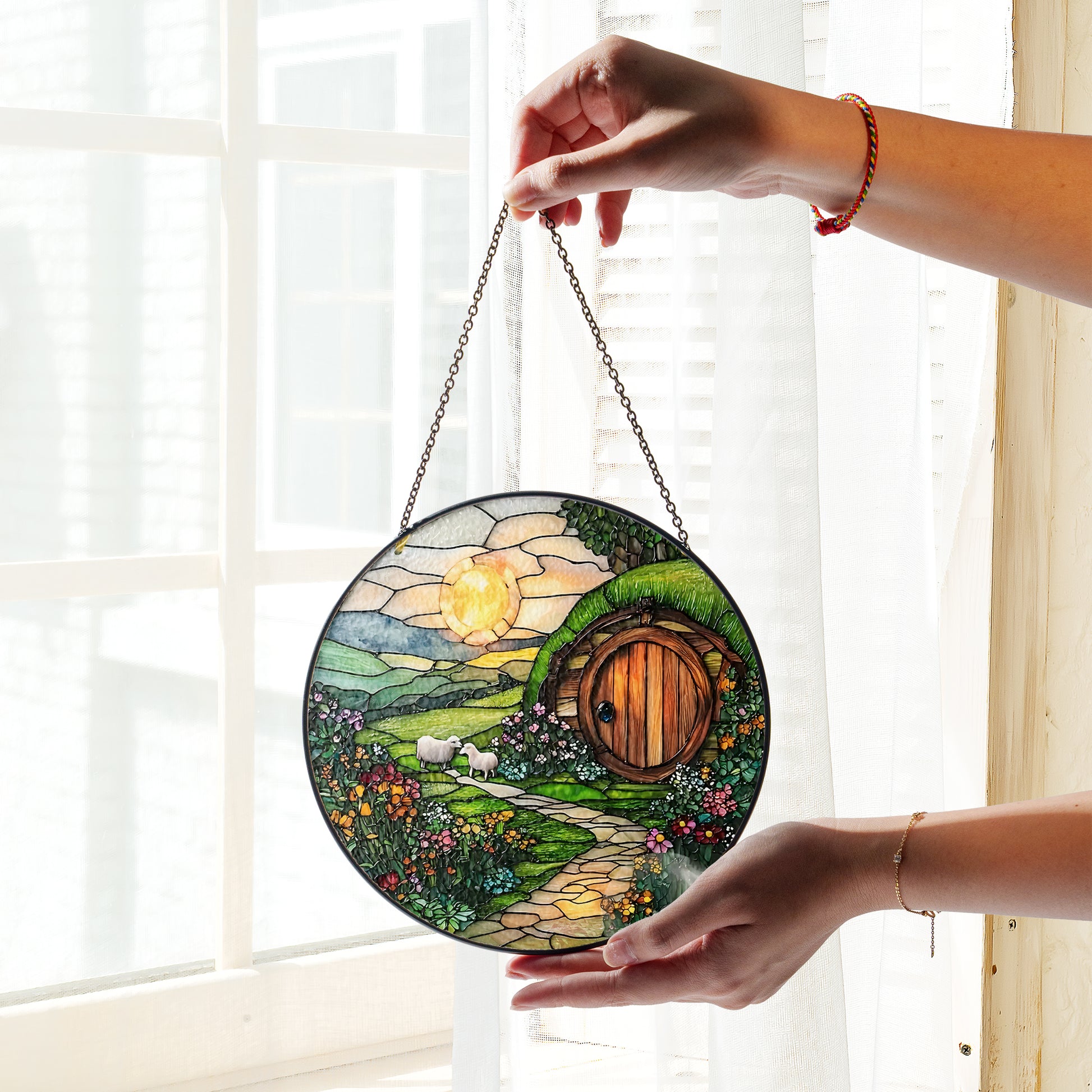 The Shire Stained Glass Suncatcher, Sunshine House Acrylic Decor, Fantasy Window Art, LOTR Inspired Gift, Whimsical Cottagecore Accent