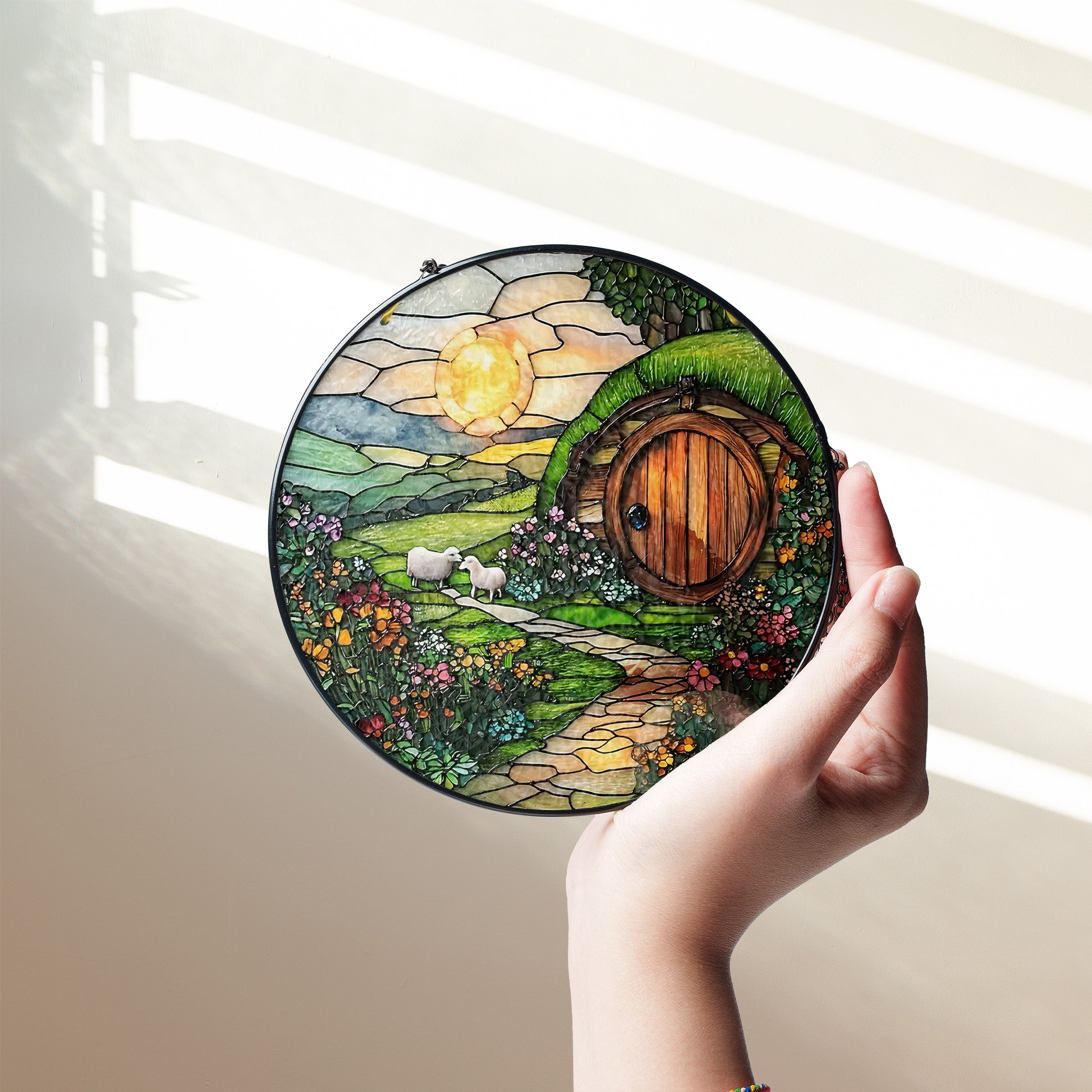 The Shire Stained Glass Suncatcher, Sunshine House Acrylic Decor, Fantasy Window Art, LOTR Inspired Gift, Whimsical Cottagecore Accent