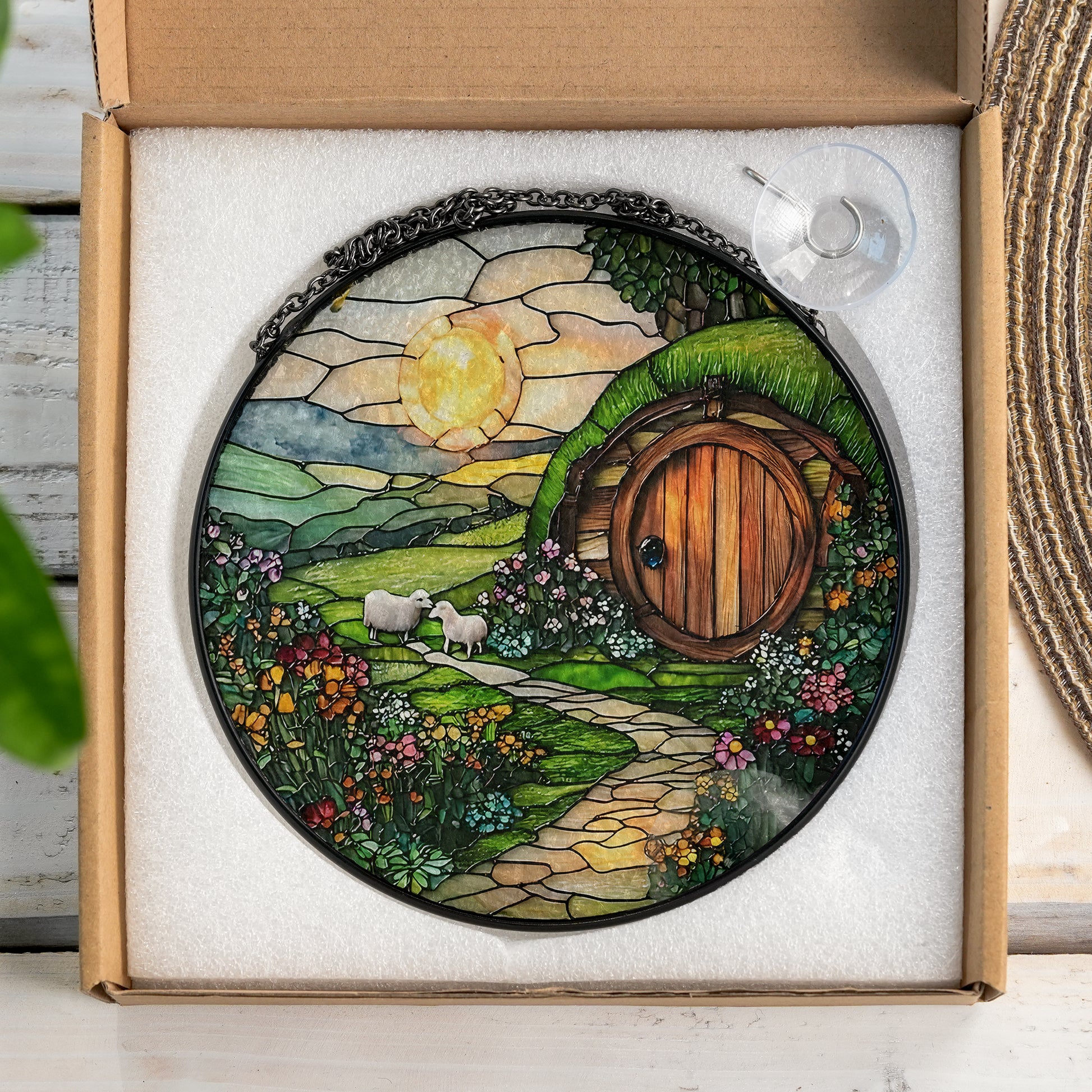 The Shire Stained Glass Suncatcher, Sunshine House Acrylic Decor, Fantasy Window Art, LOTR Inspired Gift, Whimsical Cottagecore Accent