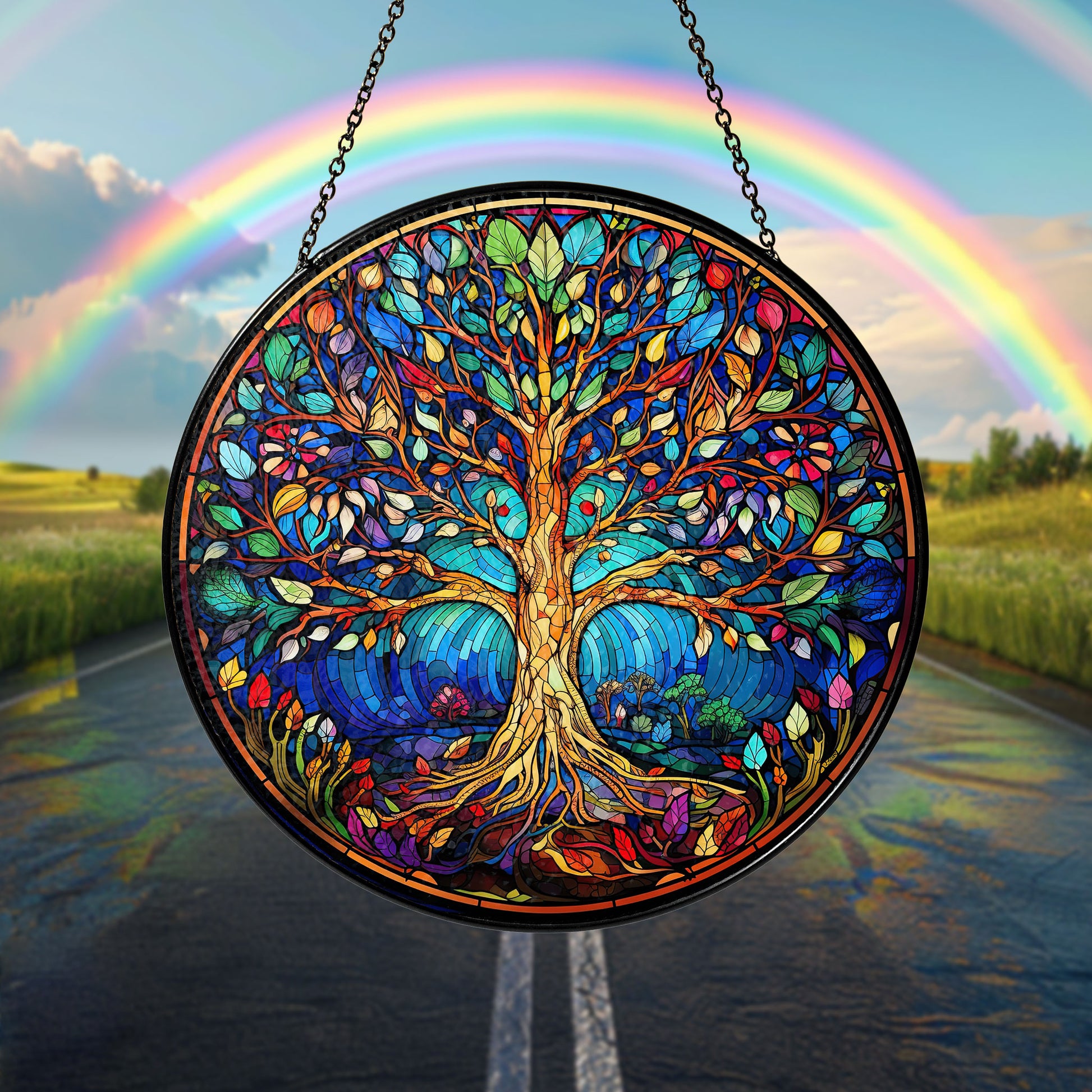 Stained Glass Tree of Life Suncatcher Window Hanging, Unique Glass Wall Decor, Light Catcher Window Hanger