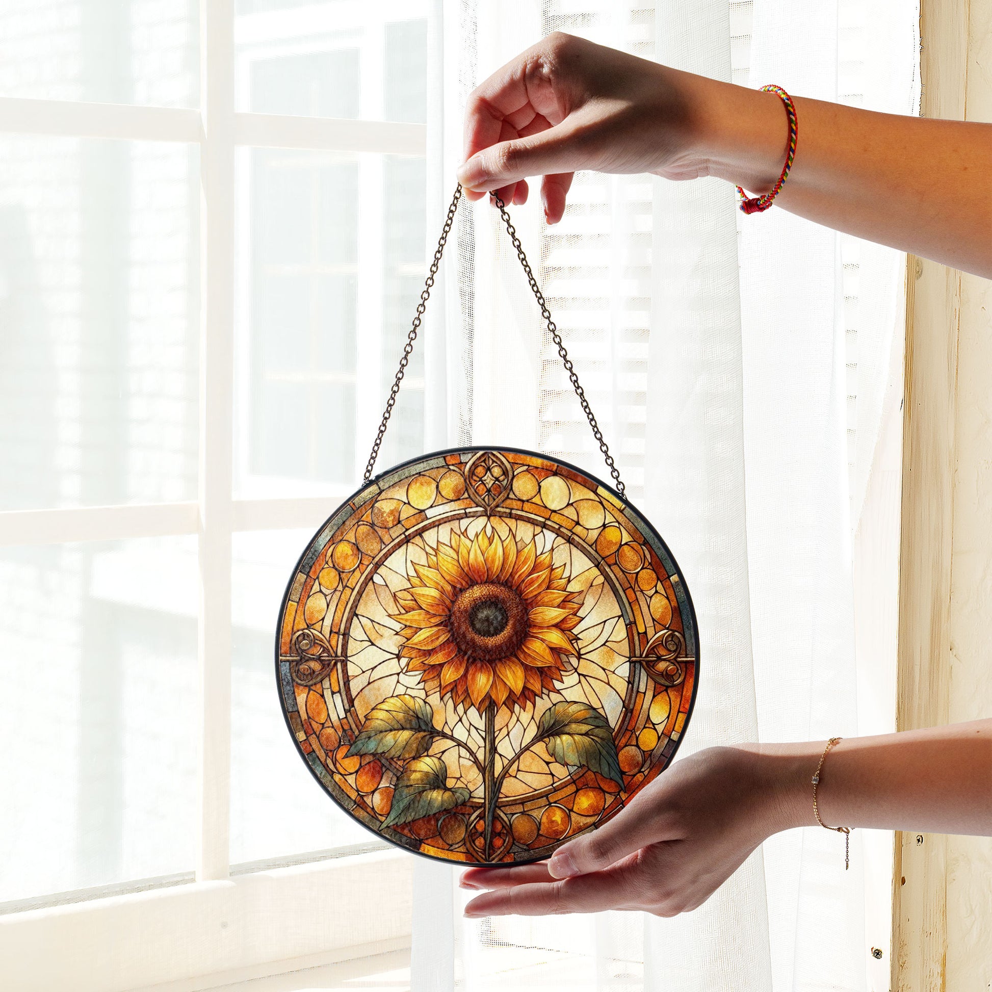 Sunflower Glass Suncatcher Floral Pendant Window Hanging, Sunflower Glass Gift Window Decor, Sunflower Suncatcher, Grandma Gift
