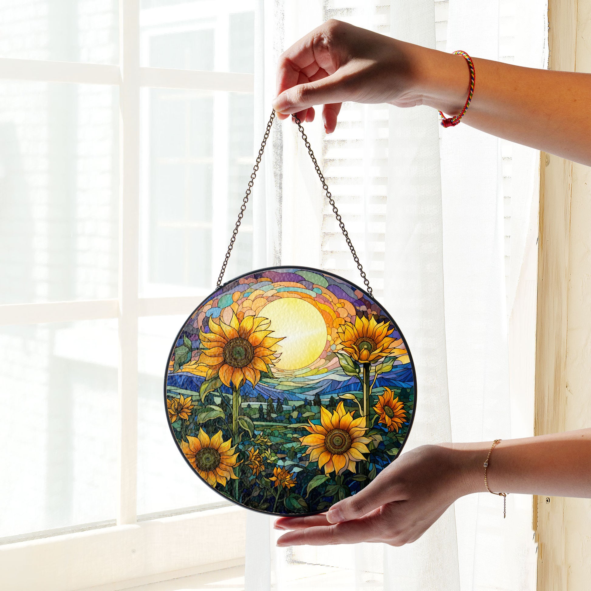 Sunflowers Window Stained Glass, Sunflowers Suncatcher, Flower Garden Gift Home Decor