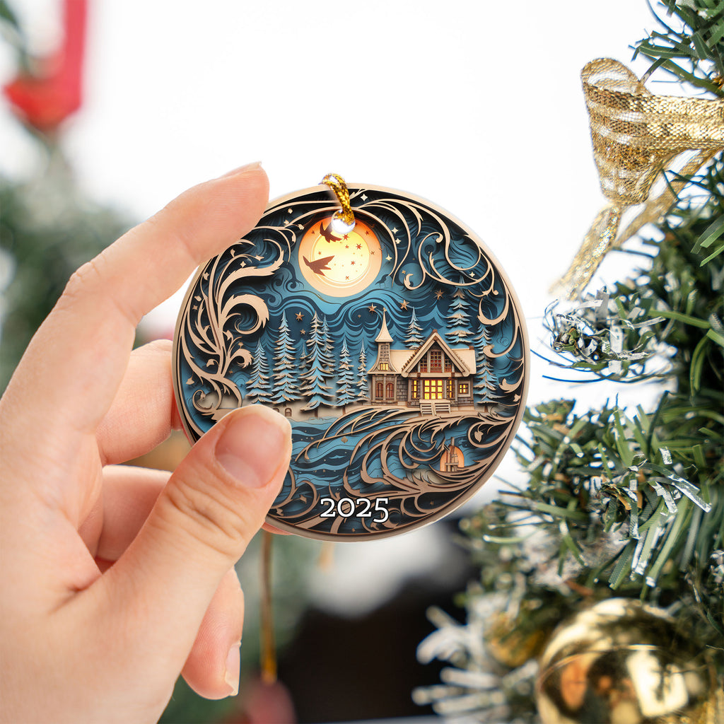 Enchanted Winter Village Fairy Tale Christmas Ornament