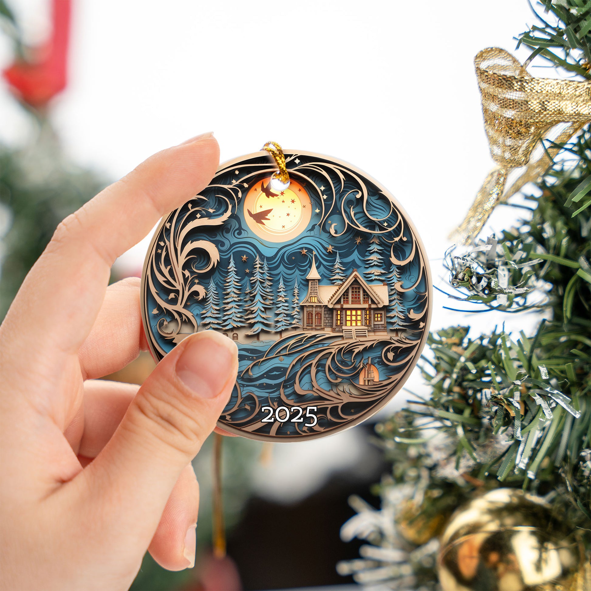 Enchanted Winter Village Fairy Tale Christmas Ornament