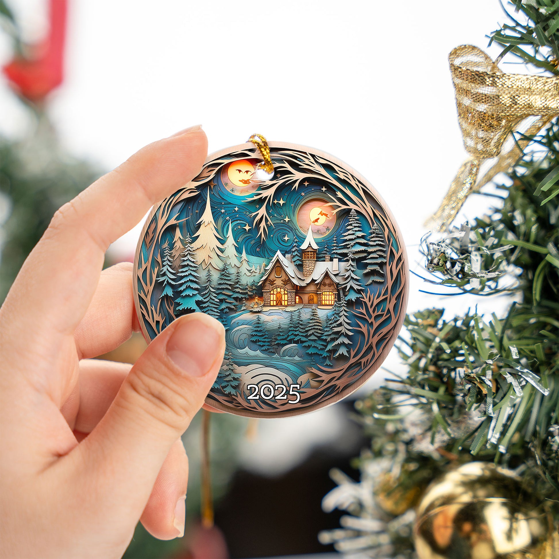 Winter Cottage Scene Ornament 2025 Unique Xmas Gift Idea