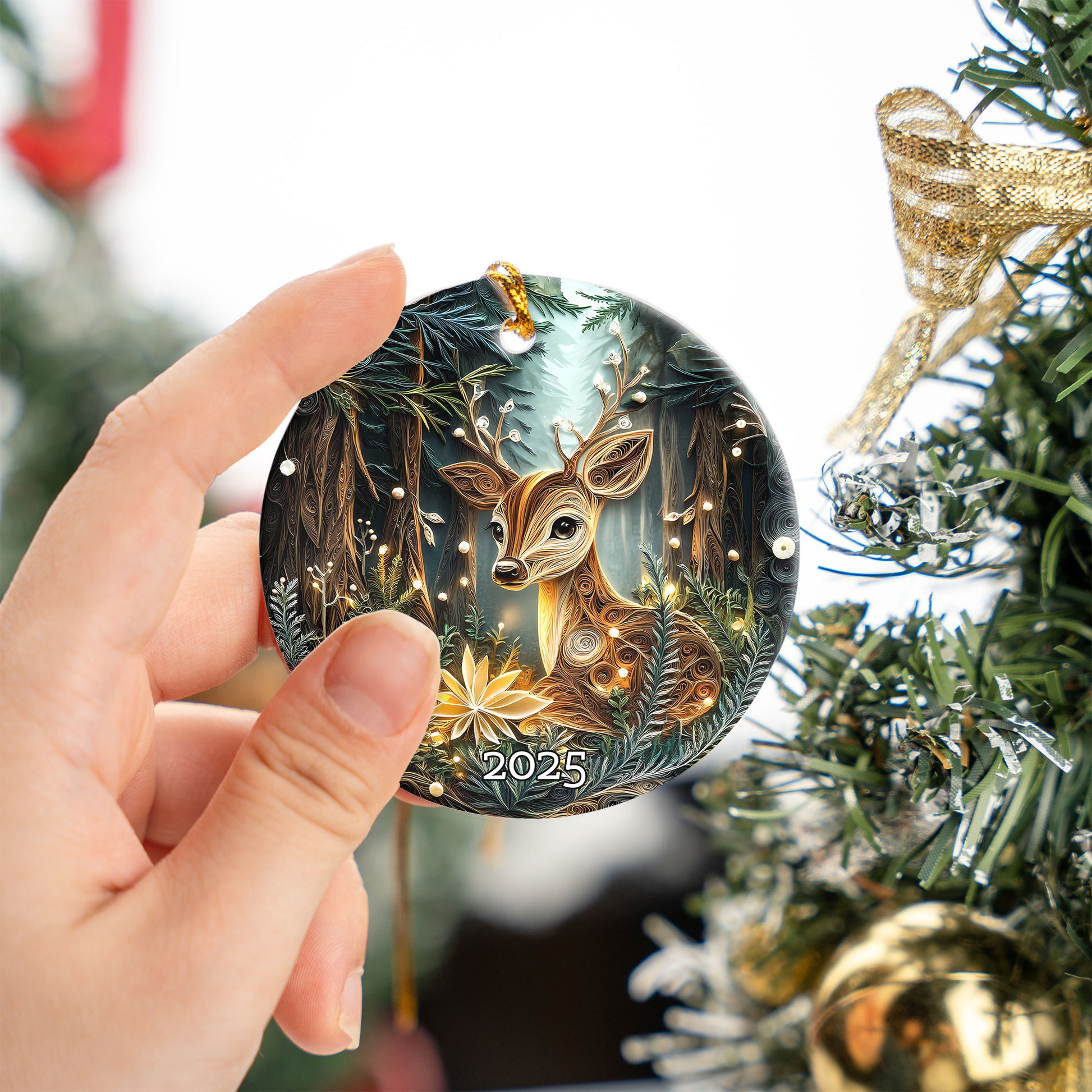 Deer Woodland Ornament, Forest Animal Ornament, Christmas Ornament