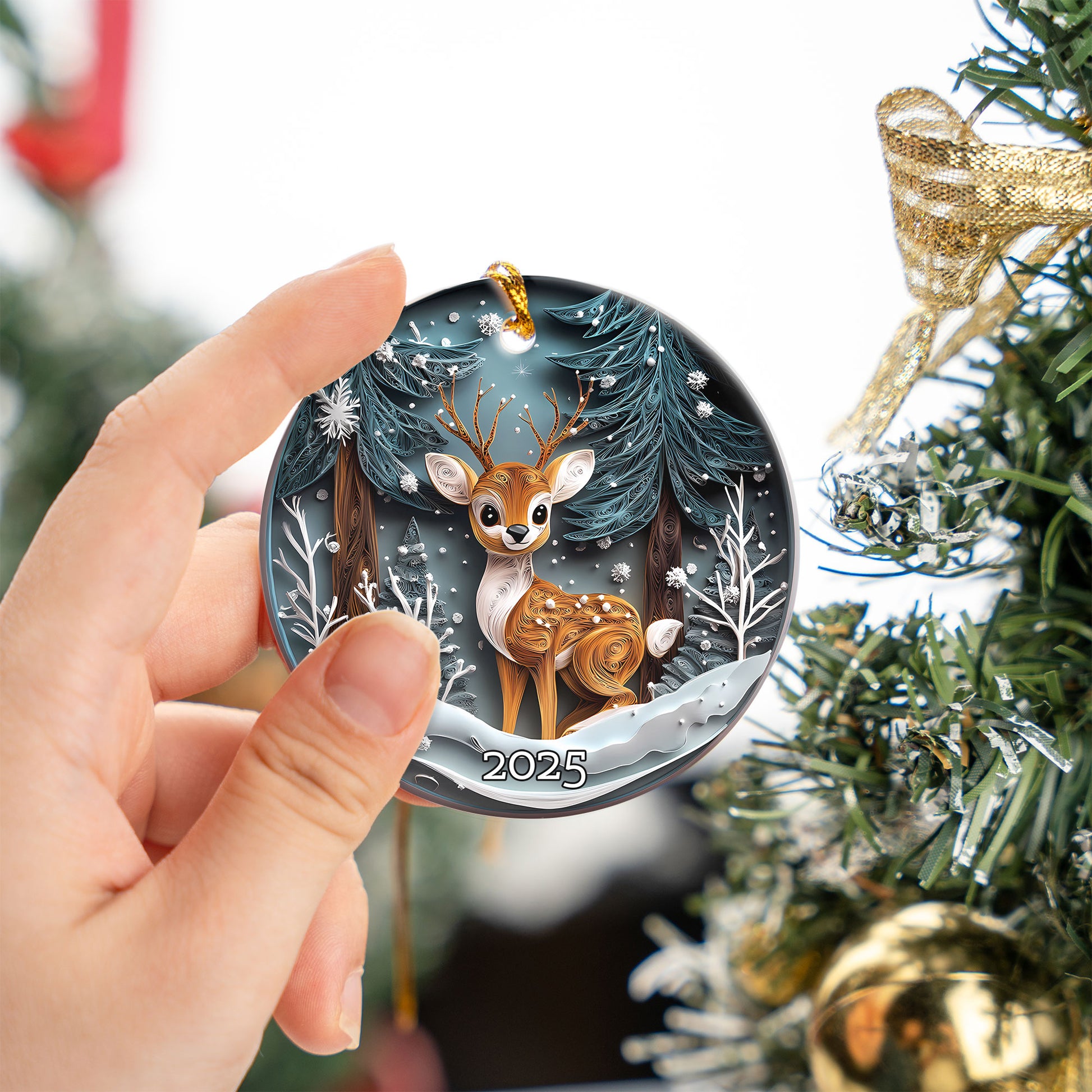 Winter Deer Woodland Ornament, Forest Animal Ornament, Christmas Ornament