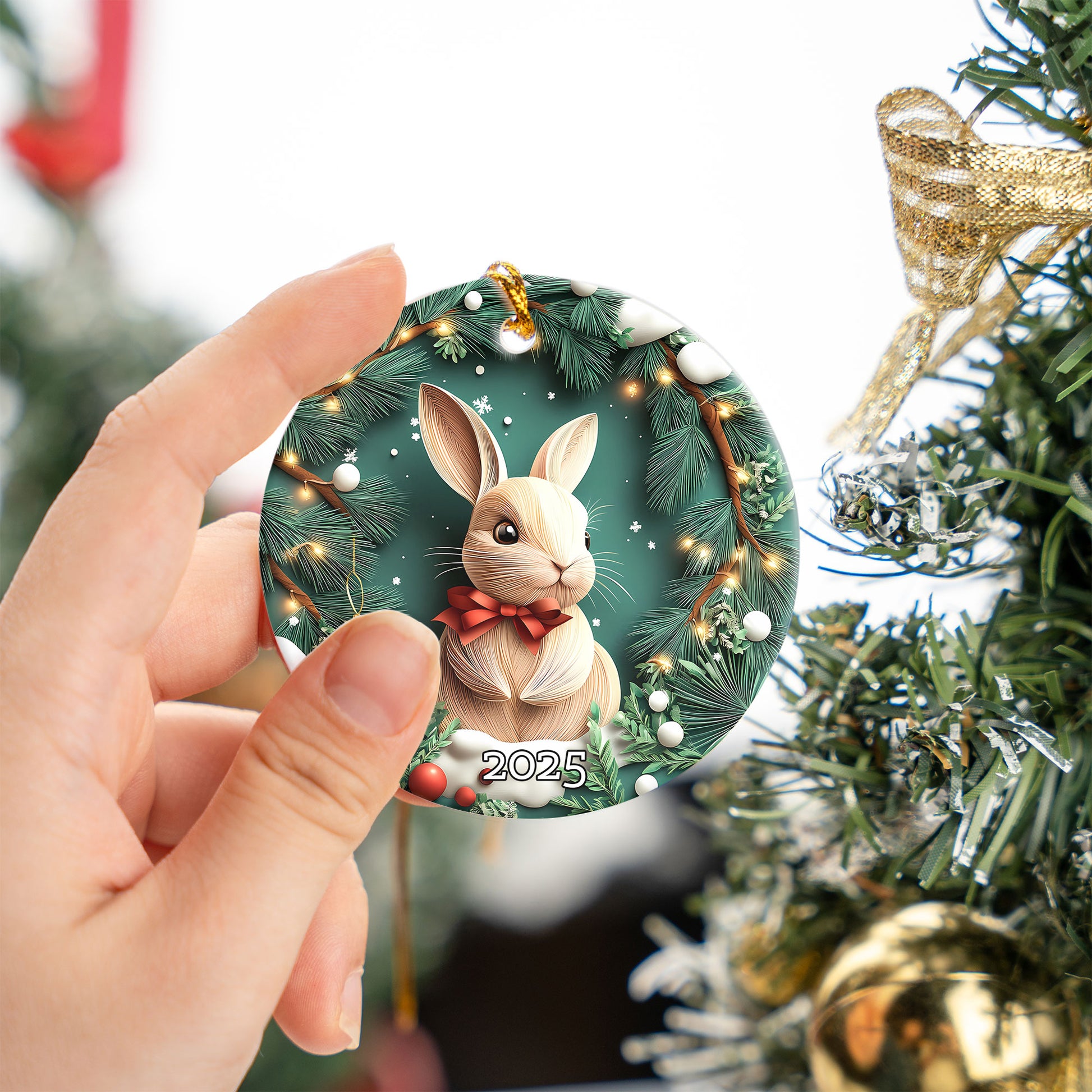 Woodland Rabbit Ornament, Bunny Ornament, Holiday Decor, Winter Scene, Unique Gift Idea