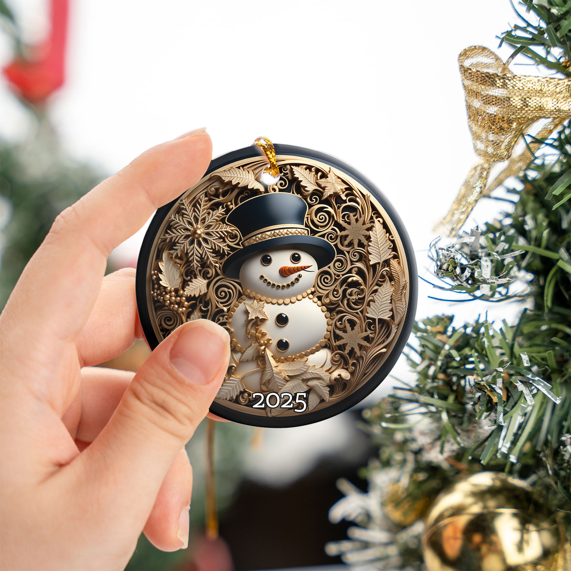 Elegant Snowman Ornament, Serene Gift for Winter Season, Elegant Tree Decoration