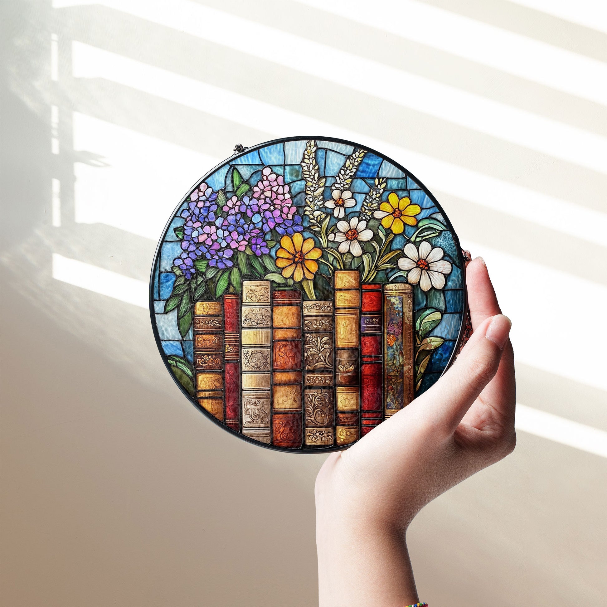 Book Flower Window Stained Glass Style, Suncatcher Window Hanging, Bookish Gift