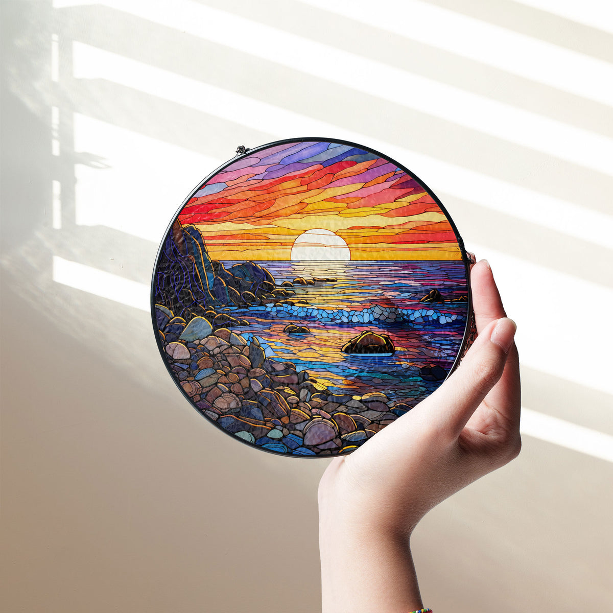 Waves on The Beach Suncatcher, Stained Glass Window Hanging, , Beach Lover House Wall Hanger