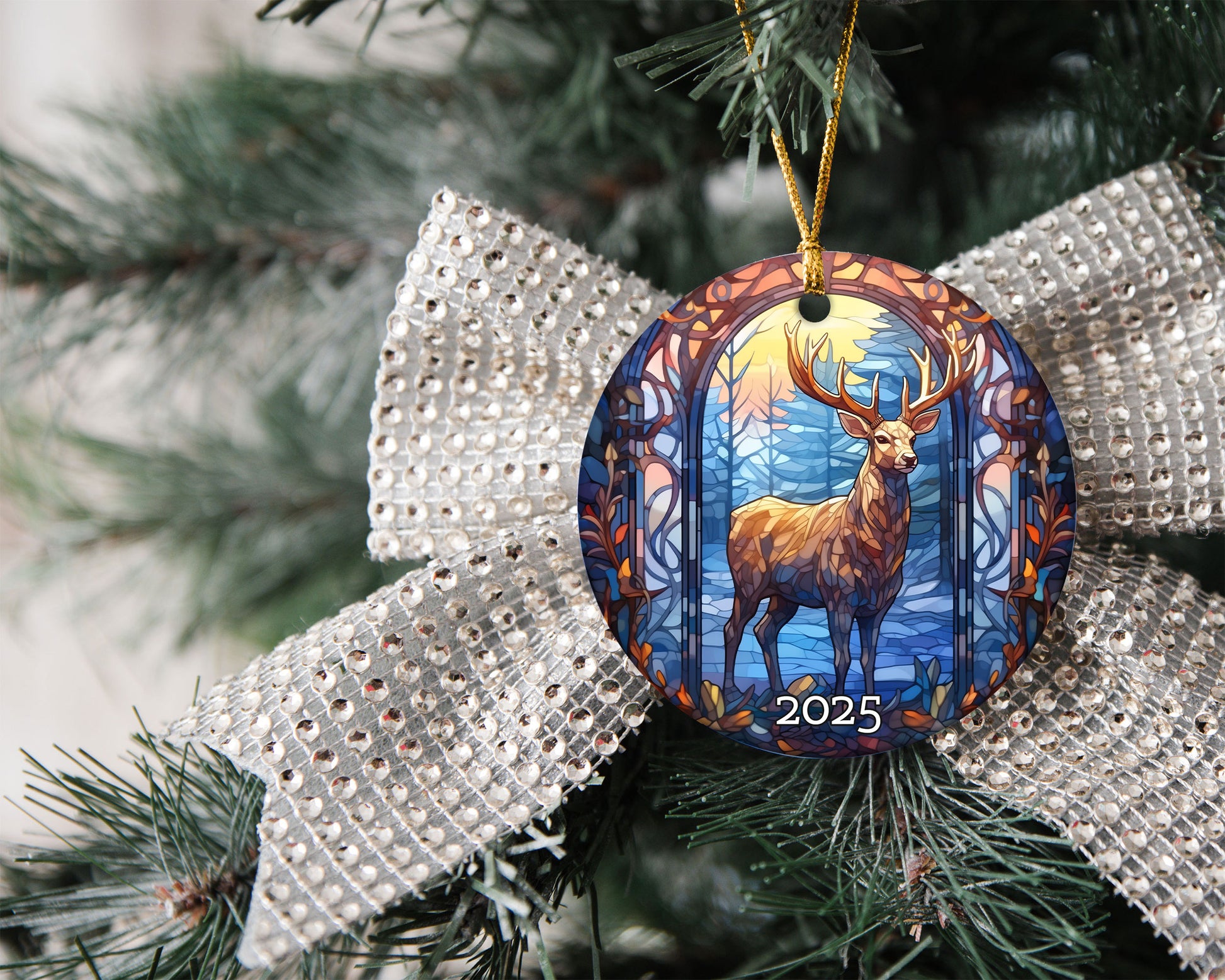Christmas Deer Stained Glass Style Ornament, Gift Exchange, Gift Idea, Xmas Ornament