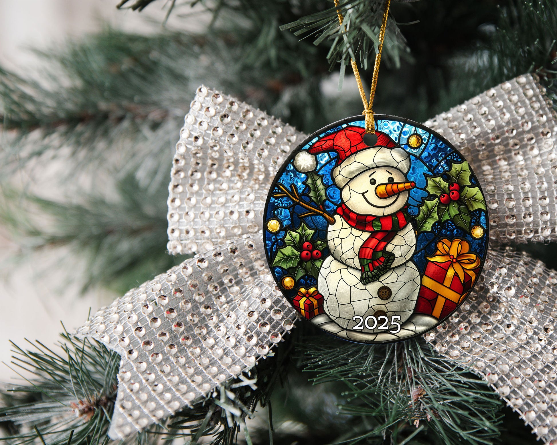 Stained Glass Style Santa Ornament, Perfect Gift Exchange, Christmas Tree Decoration