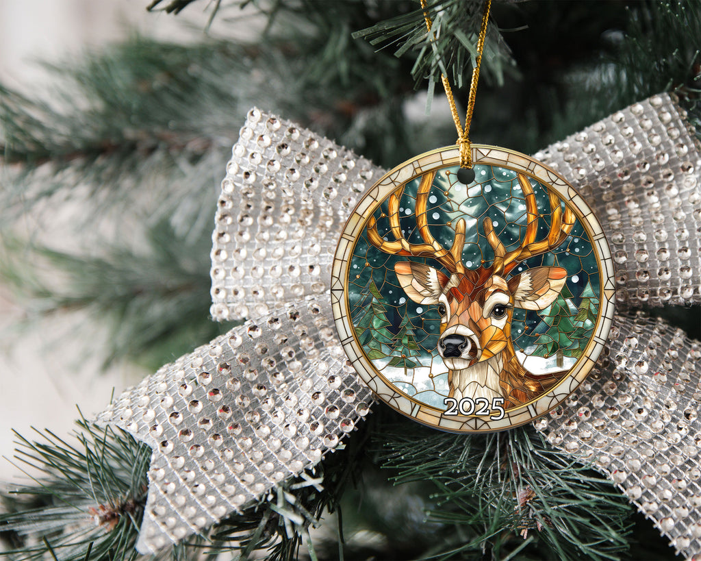 Rustic Deer Stained Glass Ornament, Perfect Gift Exchange, Christmas Tree Decoration