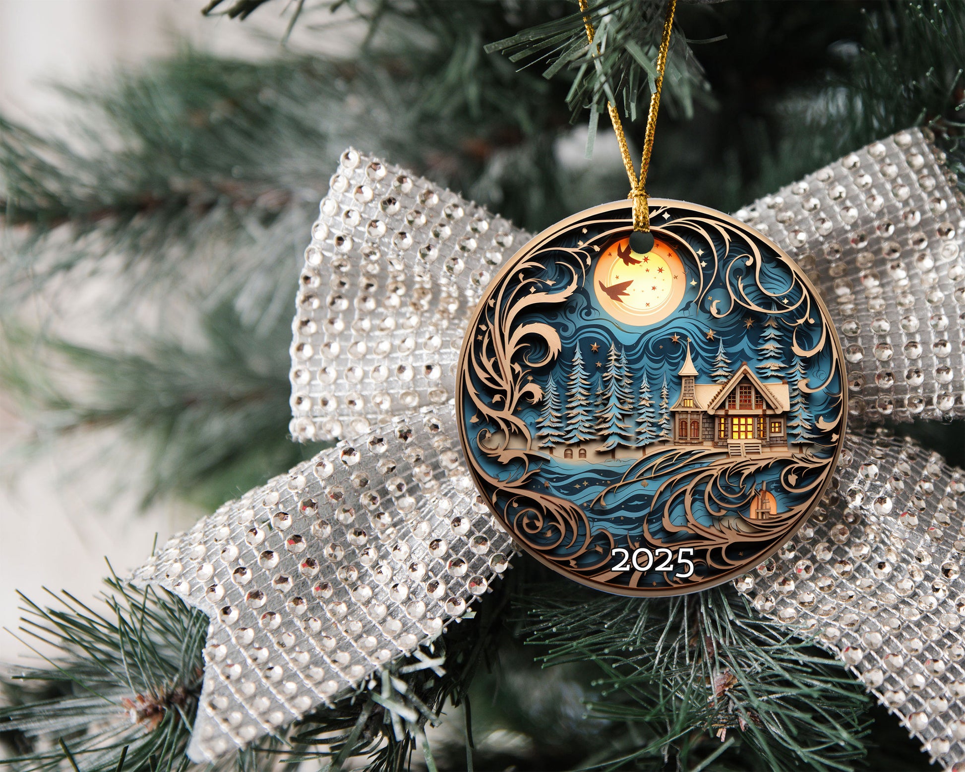 Enchanted Winter Village Fairy Tale Christmas Ornament