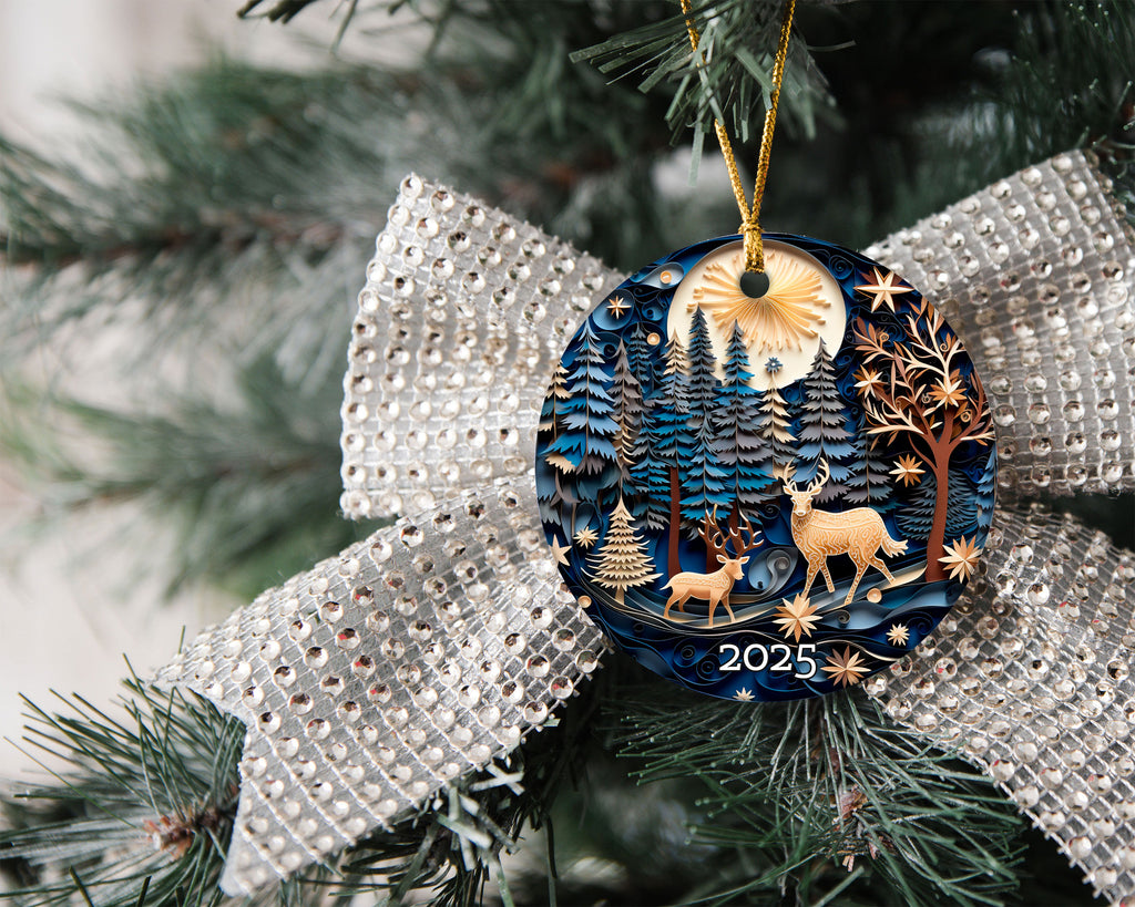 Forest Deer Layered Paper Art Christmas Ornament, Holiday Decor, Woodland Gift Exchanged