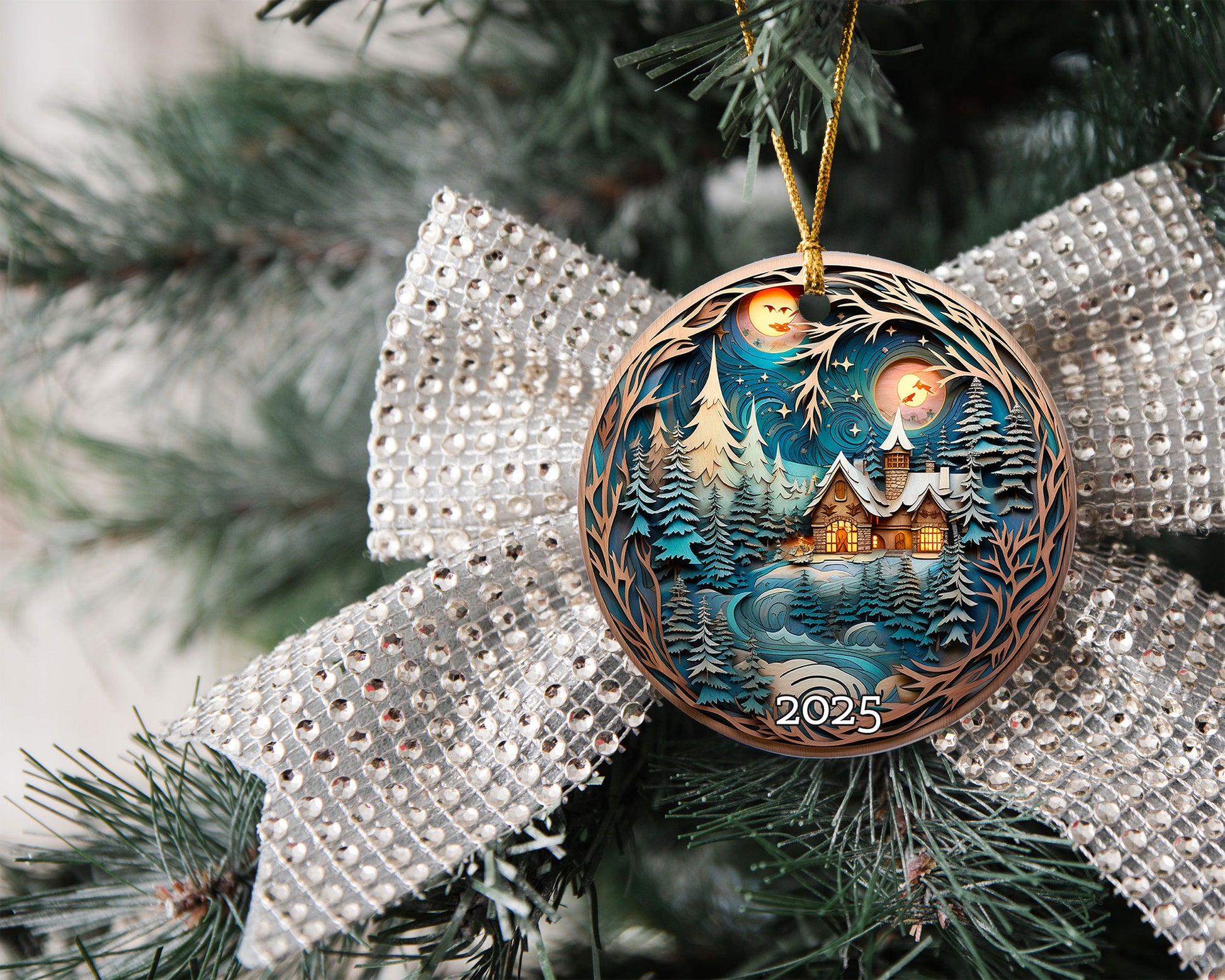 Winter Cottage Scene Ornament 2025 Unique Xmas Gift Idea