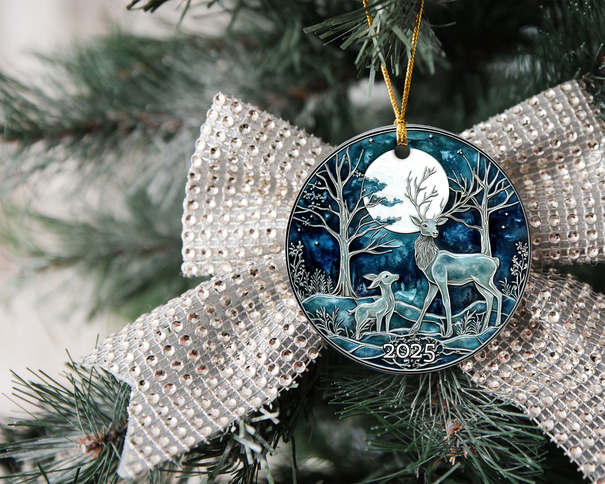 Deer Midnight Forest Christmas Ornament, Holiday Decor, Gift Exchanged