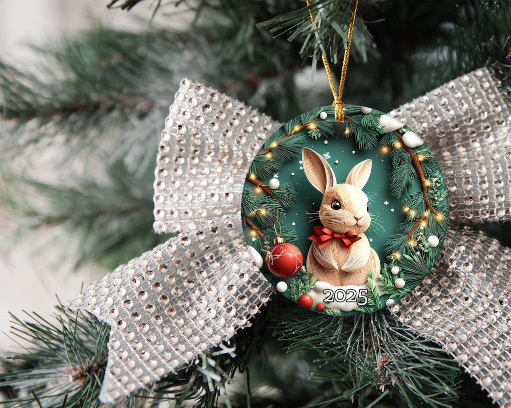 Woodland Rabbit Ornament, Bunny Ornament, Holiday Decor, Winter Scene, Unique Gift Idea
