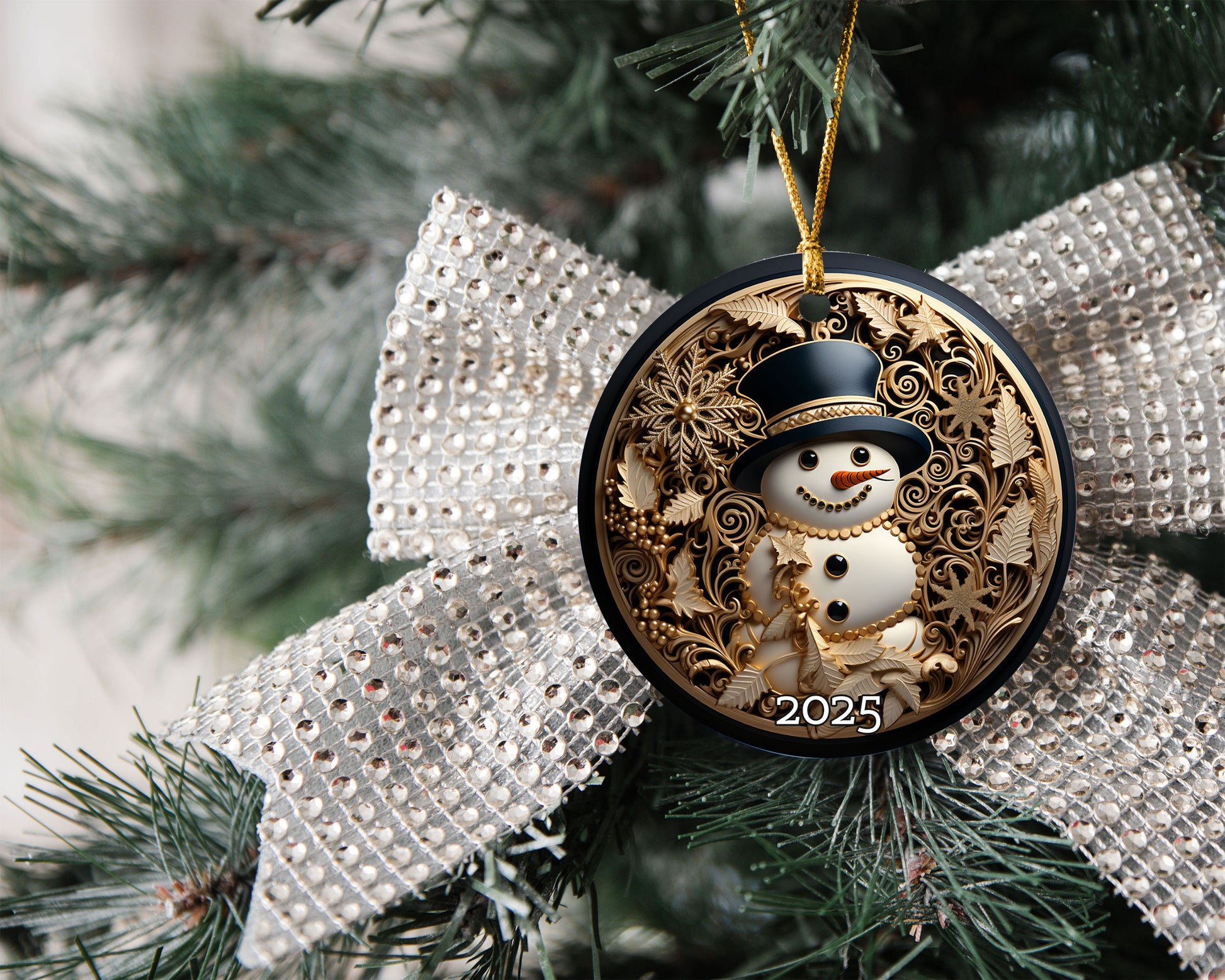 Elegant Snowman Ornament, Serene Gift for Winter Season, Elegant Tree Decoration