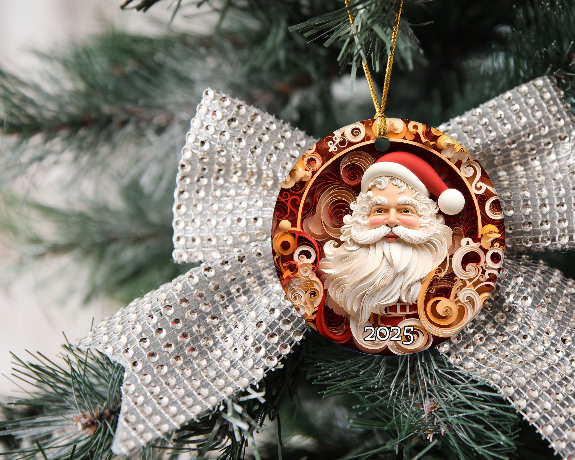 Red Santa Ornament, Christmas Handcraft Holiday Ornament, Helium Keepsake