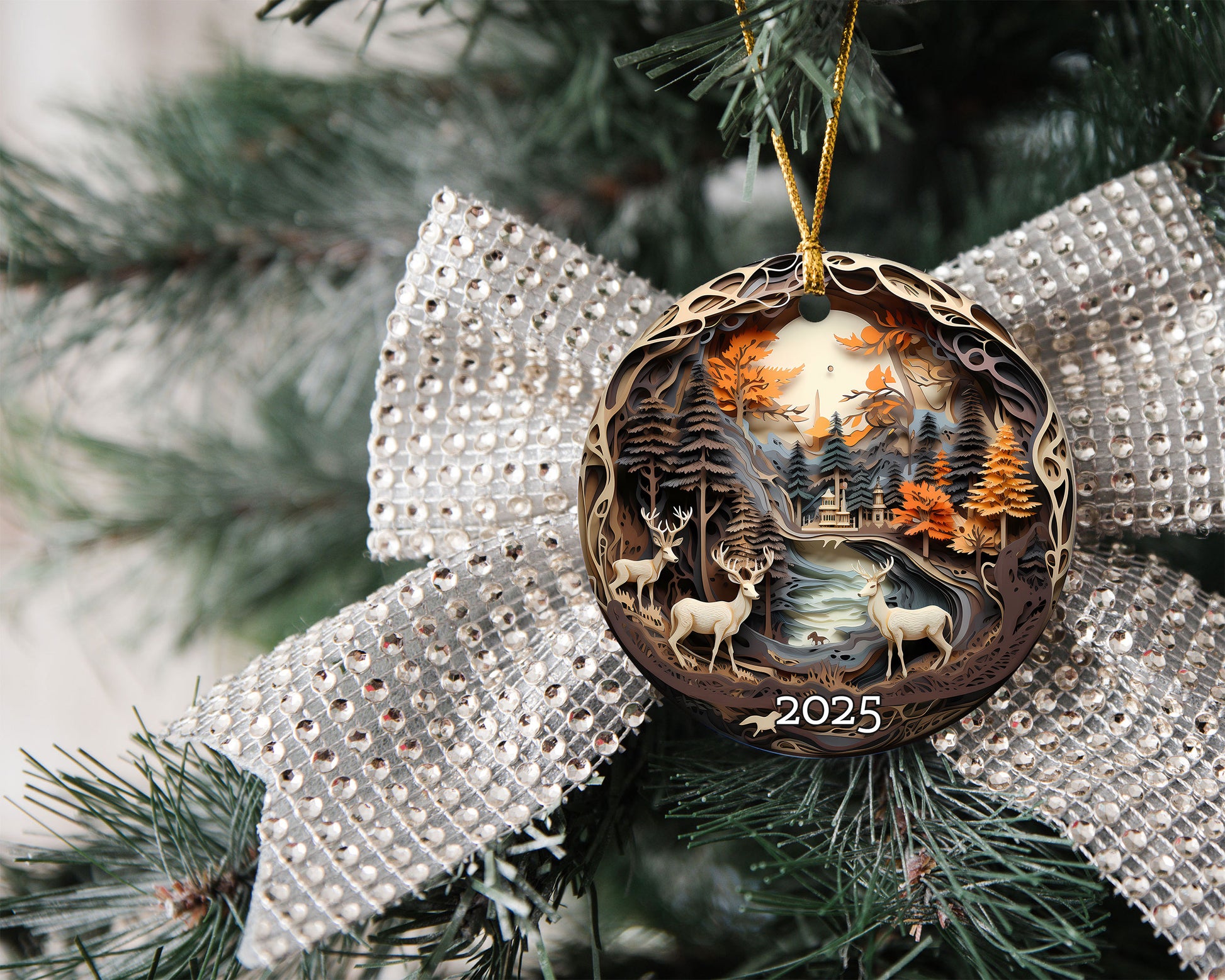 Winter Deer Scene Ornamen, Unique Keepsake for Rustic Holidays, Christmas Gift