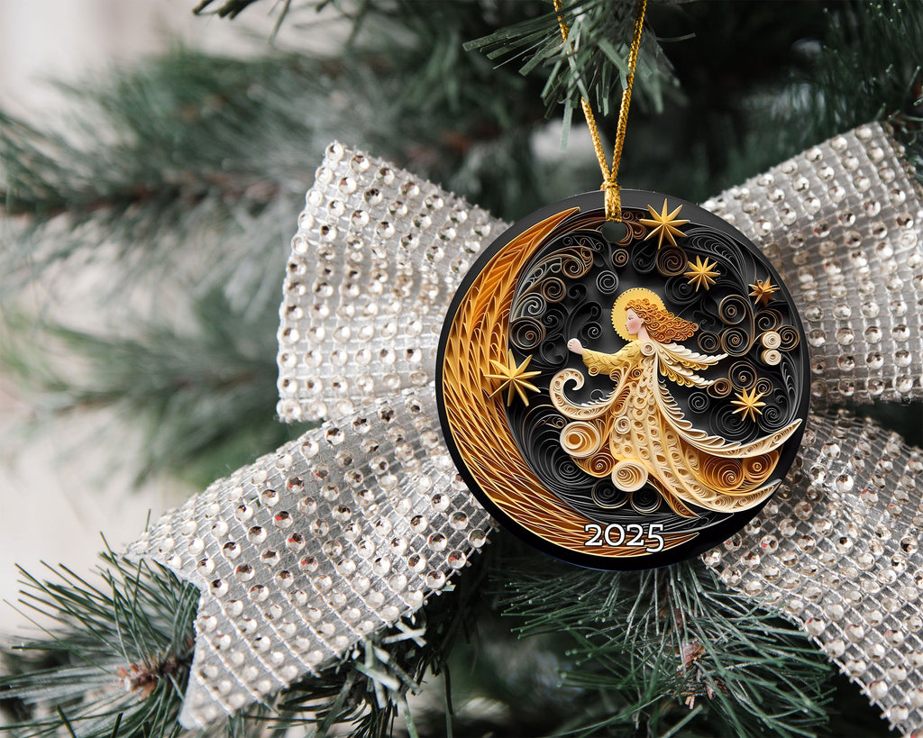 Angel With The Moon Christmas Ornament, Christmas Decoration, Holiday Gift Idea, Heirloom Keepsake