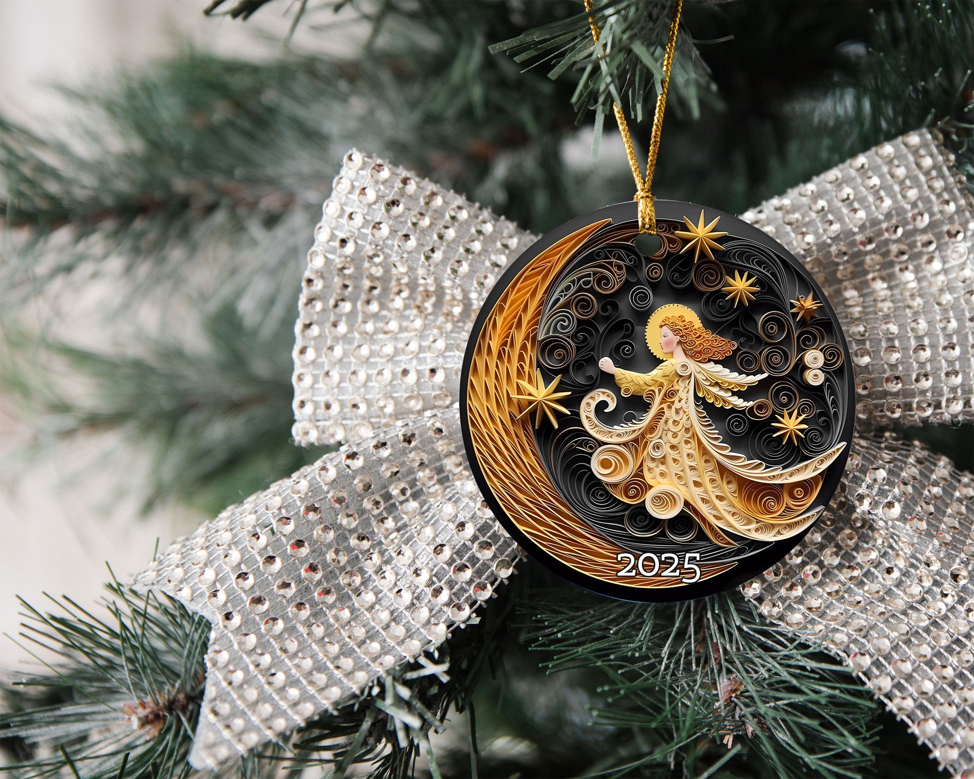 Angel With The Moon Christmas Ornament, Christmas Decoration, Holiday Gift Idea, Heirloom Keepsake