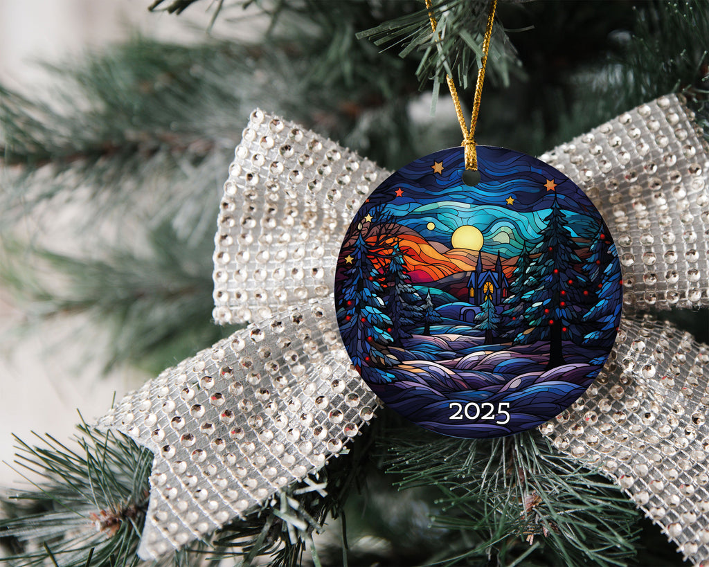 Church Christmas Tree Ornament, Stained Glass Style Ornament,Gift Exchange, Gift Idea, Xmas Church