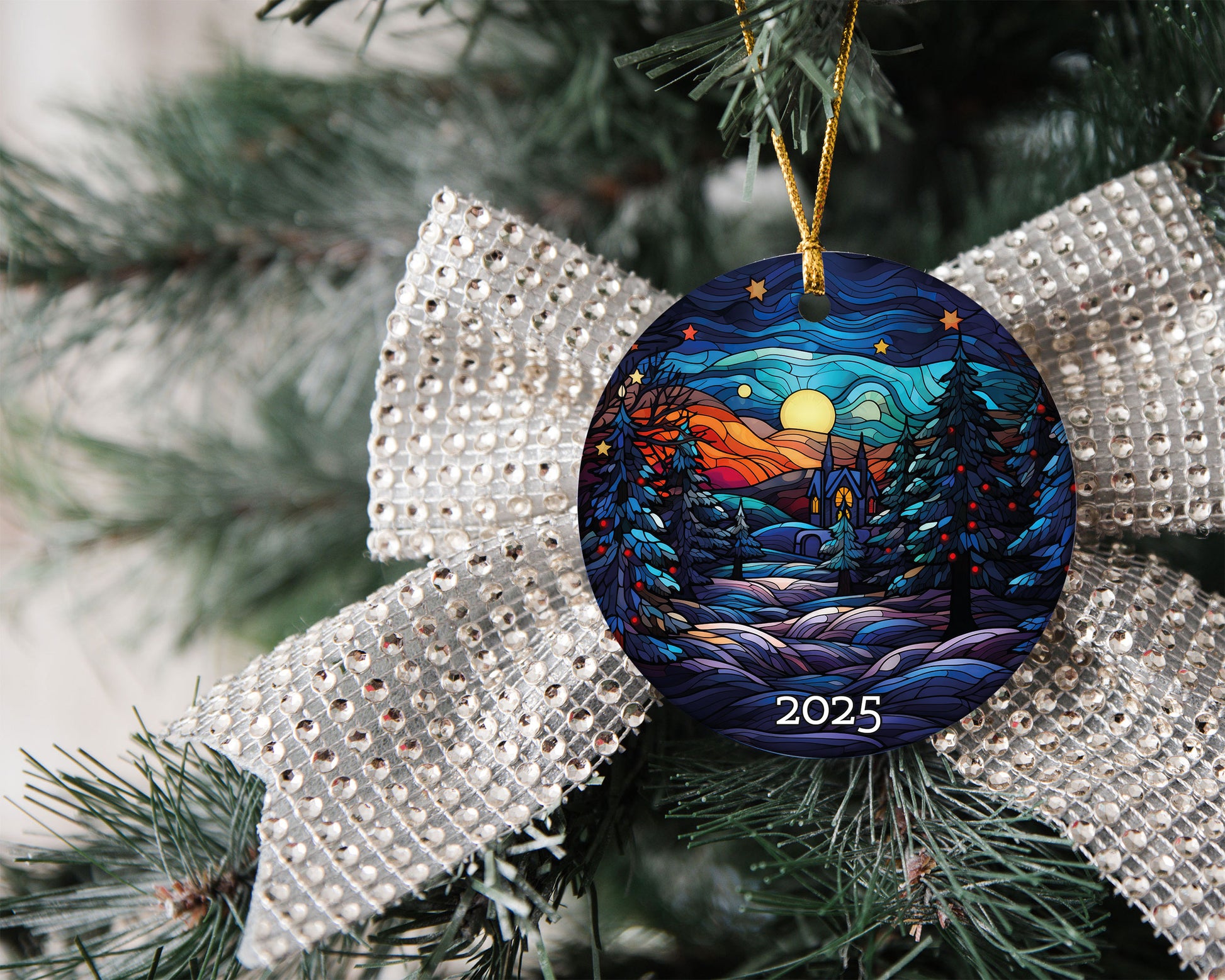 Church Christmas Tree Ornament, Stained Glass Style Ornament,Gift Exchange, Gift Idea, Xmas Church