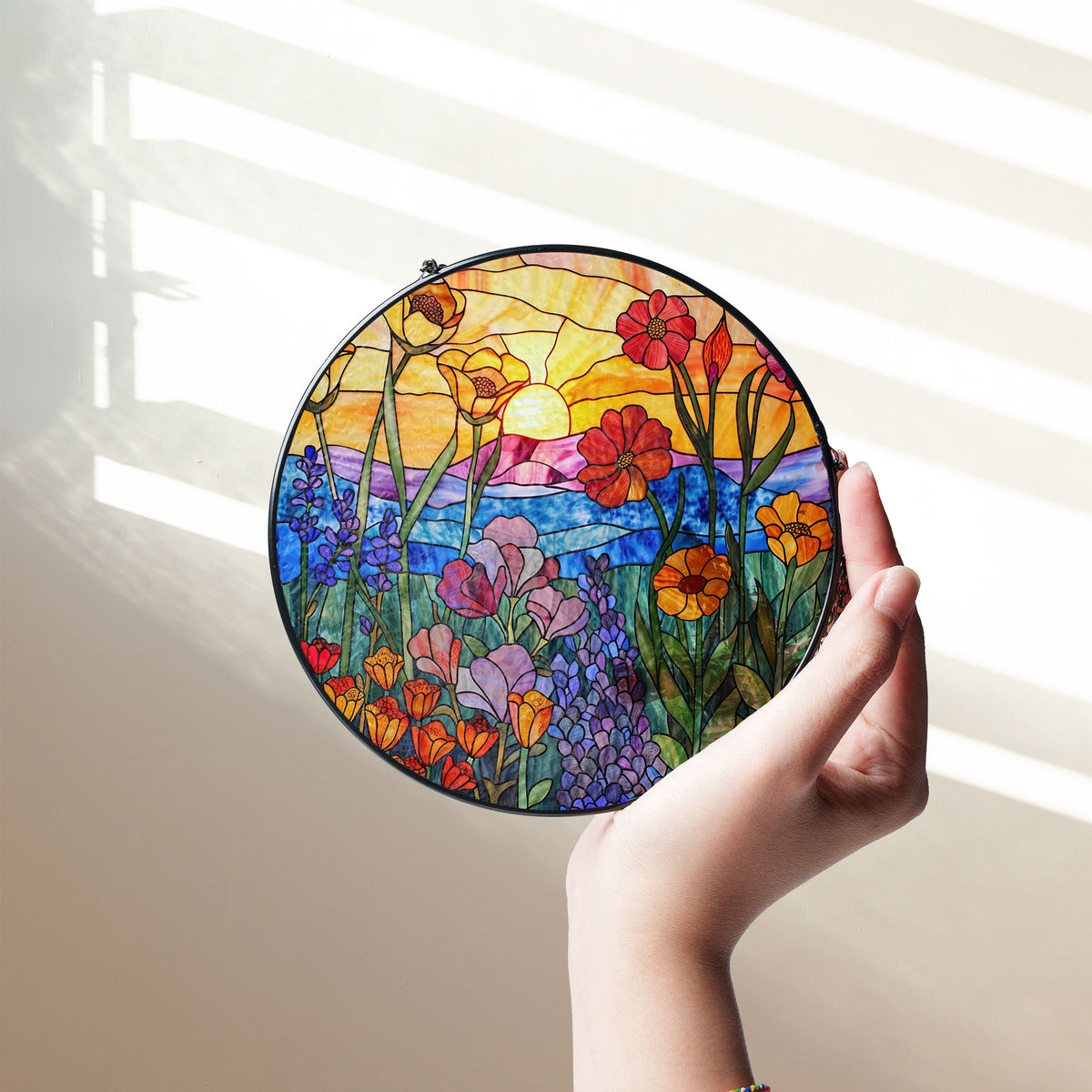 Wildflowers Sun catcher, Sunset Stained Glass Window Hangings, Wall Decor, Housewarming Gift