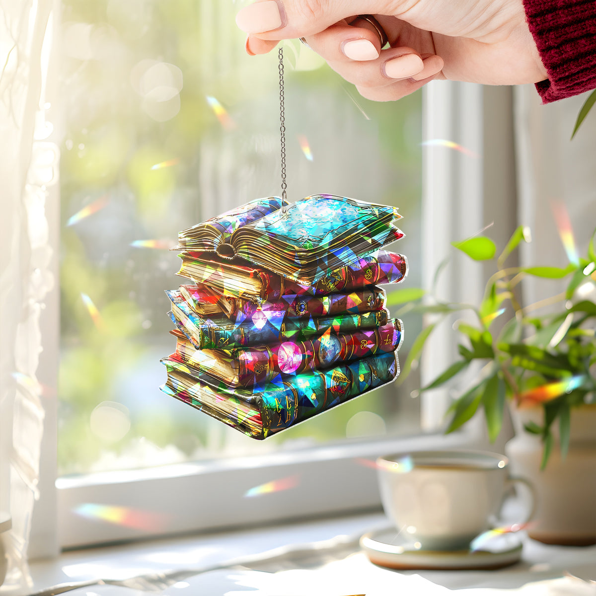 Flower Book Acrylic Suncatcher Window Hanging, Library Book Decor Home, Book Club Lover Gift