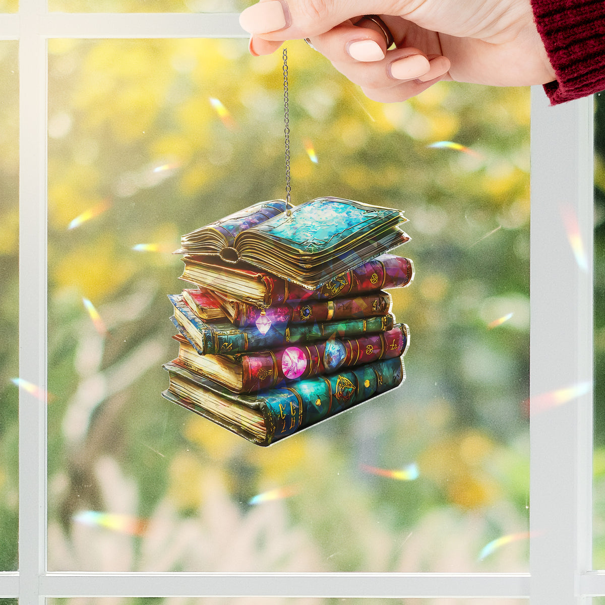 Flower Book Acrylic Suncatcher Window Hanging, Library Book Decor Home, Book Club Lover Gift